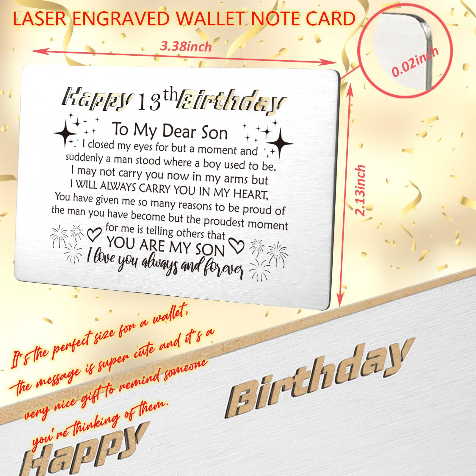 YODOCAMP Happy 13th Birthday Card for Son - Engraved Wallet Gift from Parents | Birthday Decorations for Boys | Perfect for Teen Celebrations, Parties & Special Moments
