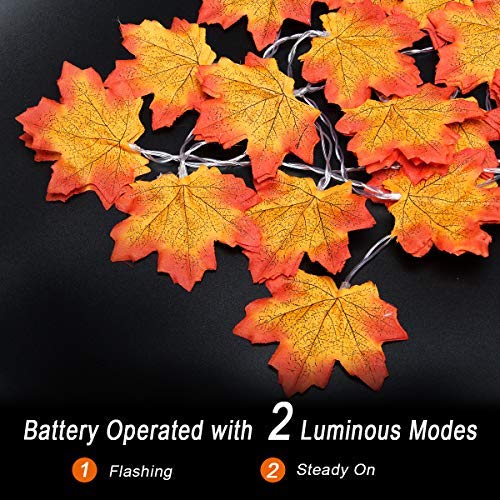 Coolrunner 2 Pack Maple Leaf String Lights - Waterproof Battery Operated LED Fall Garland with 2 Modes for Indoor/Outdoor Decor | Perfect for Thanksgiving, Christmas, Garden Parties & Home Decoration