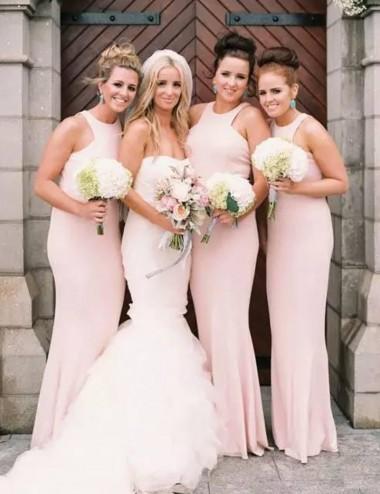 Elegant Blush Pink Halter Mermaid Bridesmaid Dresses - Long Formal Gowns for Weddings & Special Occasions | Style WG347 | Perfect for Beach Weddings, Evening Parties & Prom Nights