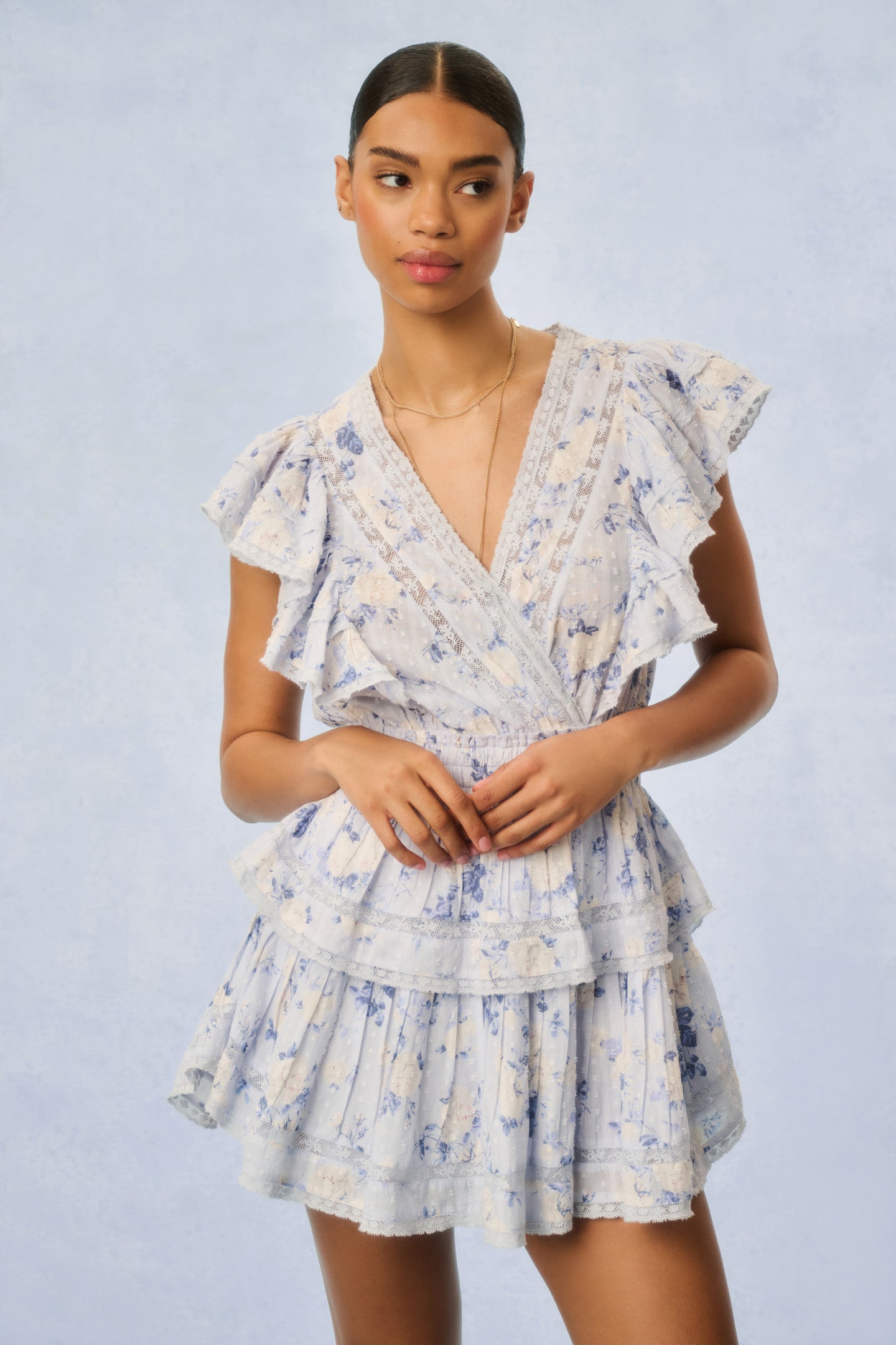 Gwen Fragrance Print Cotton Mini Dress - Whisper Blue | Women's Summer Floral Dress for Casual Wear, Beach Outings & Date Nights