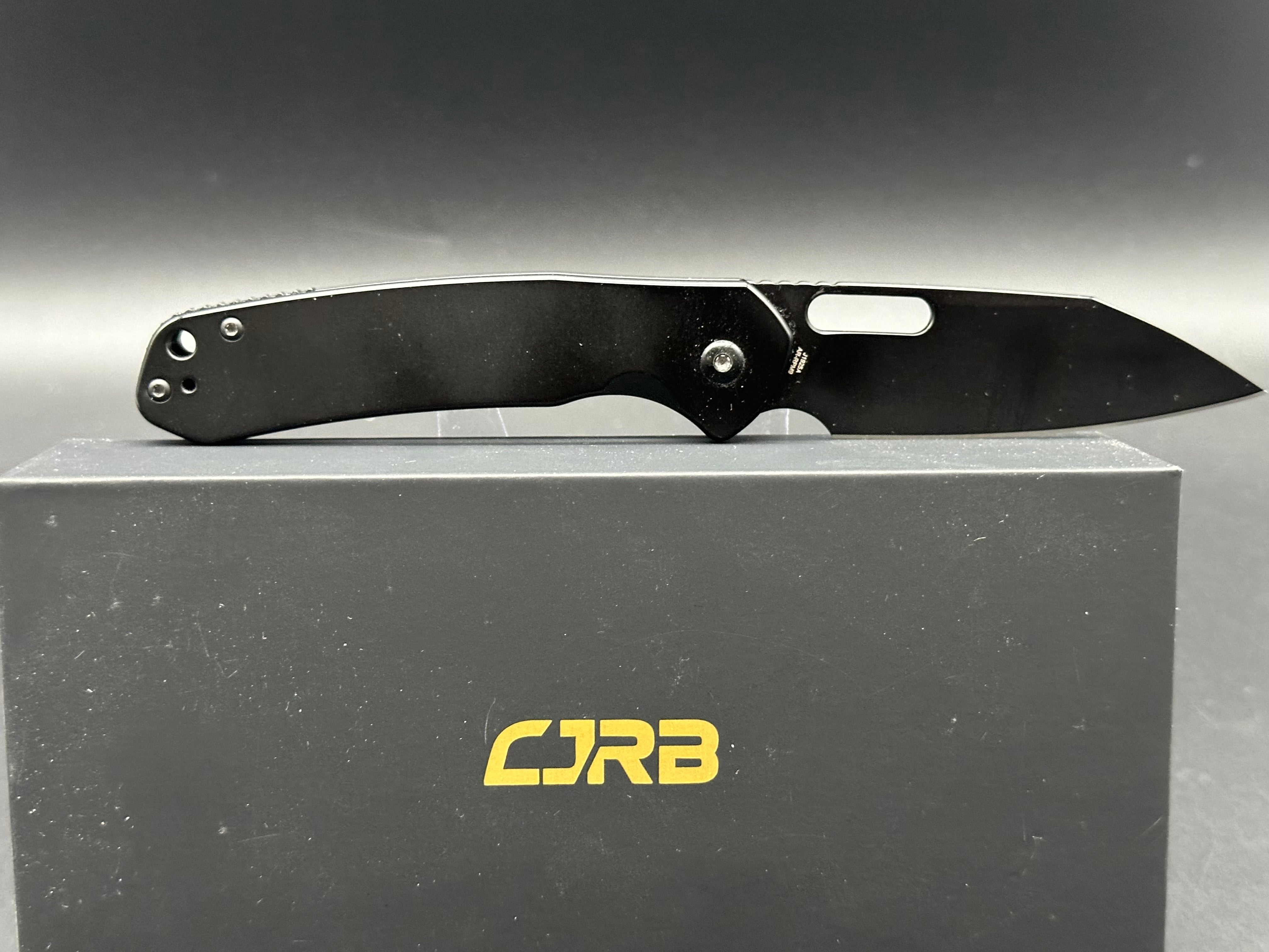 CJRB Pyrite Alt Black Steel Button Lock Folding Knife - 3.11