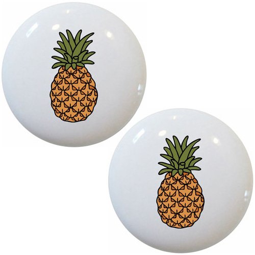 2 Pack Pineapple Shaped Ceramic Drawer Knobs for Kitchen Cabinets - Tropical Fruit Themed Home Decor for Drawers, Dressers, and Cupboards