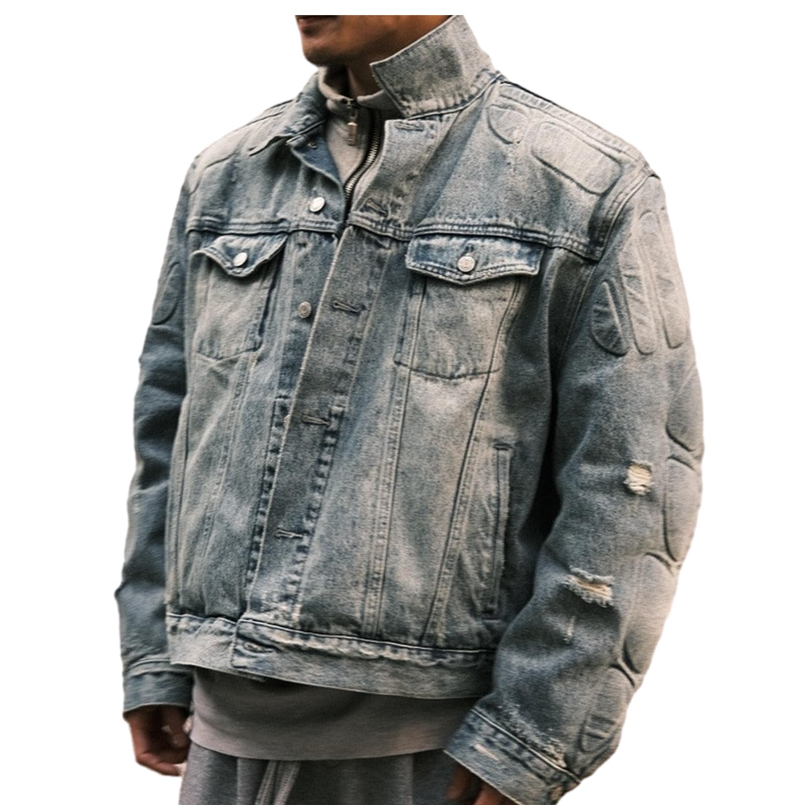 Chainsaw Man Men's Vintage Trucker Denim Jacket - Oversized Boyfriend Coat with Long Sleeves | Casual Streetwear, Anime Cosplay, Fall Fashion Outerwear