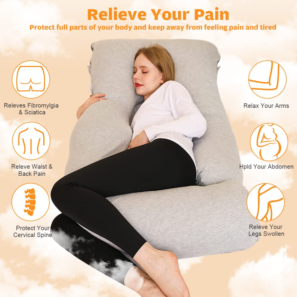 55 Inch Full Body Maternity Pillow for Pregnant Women - U-Shaped Pregnancy Support Pillow with Removable Washable Jersey Cover for Side Sleeping & Back Pain Relief - Perfect for Bed Rest, Nursing & Comfort During Pregnancy
