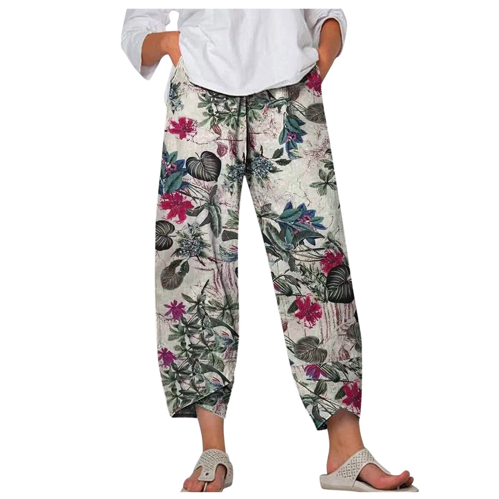 Smooto Women's Casual Loose Cotton Linen Wide Leg Pants - Elastic Waist Hippie Palazzo Beach Pants for Summer, Yoga & Tropical Vacations (Hot Pink, Large) | Perfect for Boho Style, Lounge Wear & Beach Outfits