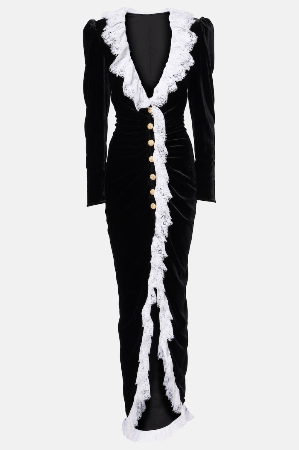 Elegant Cannia Lace-Trimmed Velvet Maxi Dress for Women - Perfect for Weddings, Parties & Special Occasions