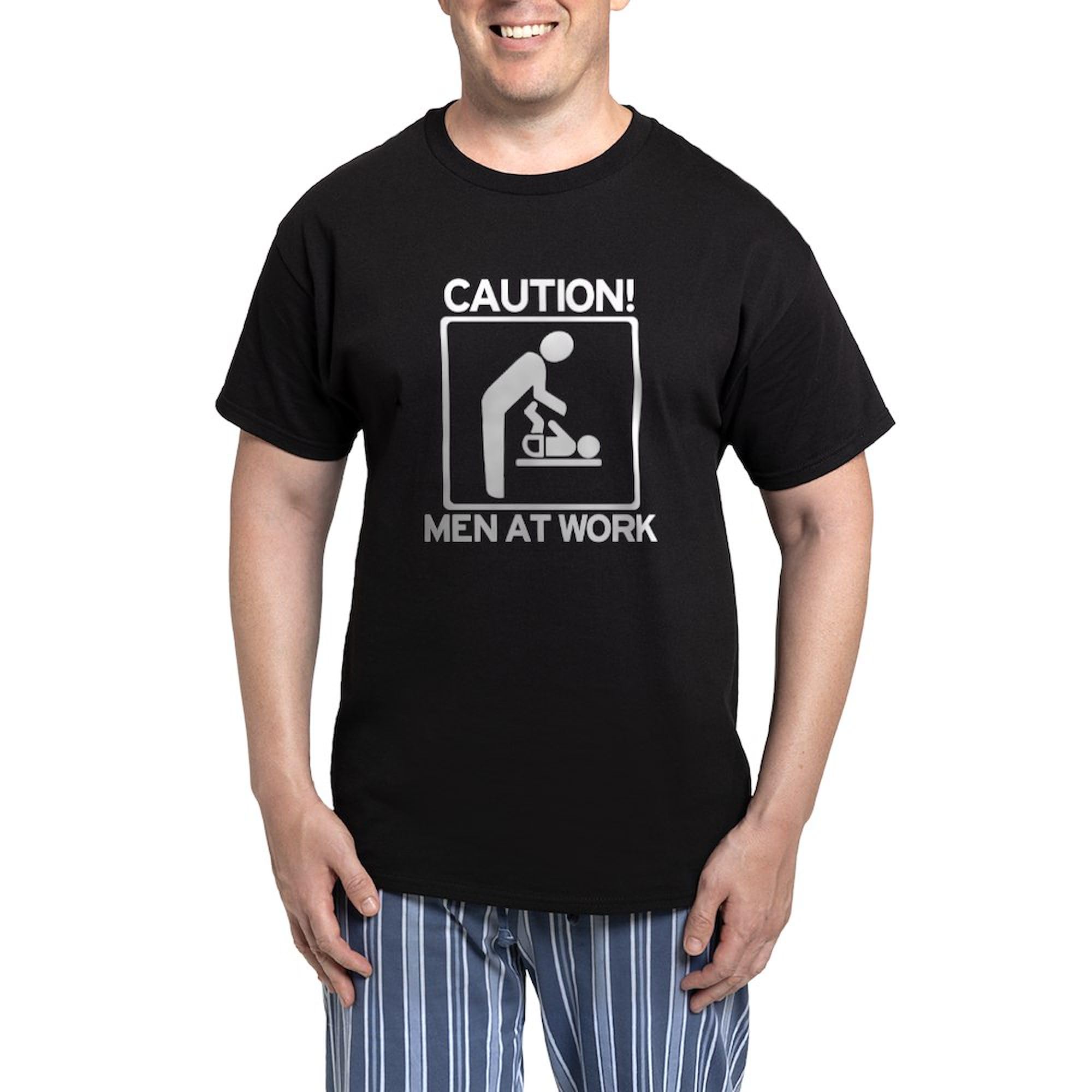 New Dad To Be Caution Men At Work Novelty Pajama Set for Men - Comfortable Sleepwear PJs for Expecting Fathers - Perfect for Baby Showers, Father's Day & Pregnancy Announcements