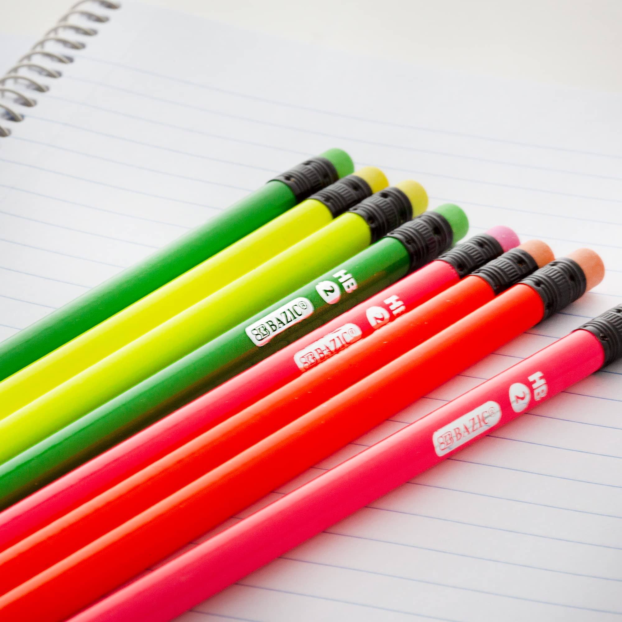 BAZIC Neon Wood Pencils with Latex-Free Eraser, Unsharpened Writing & Drawing Pencils - 16 Pack (8/Pack x 2) - Perfect for School, Office & Art Projects