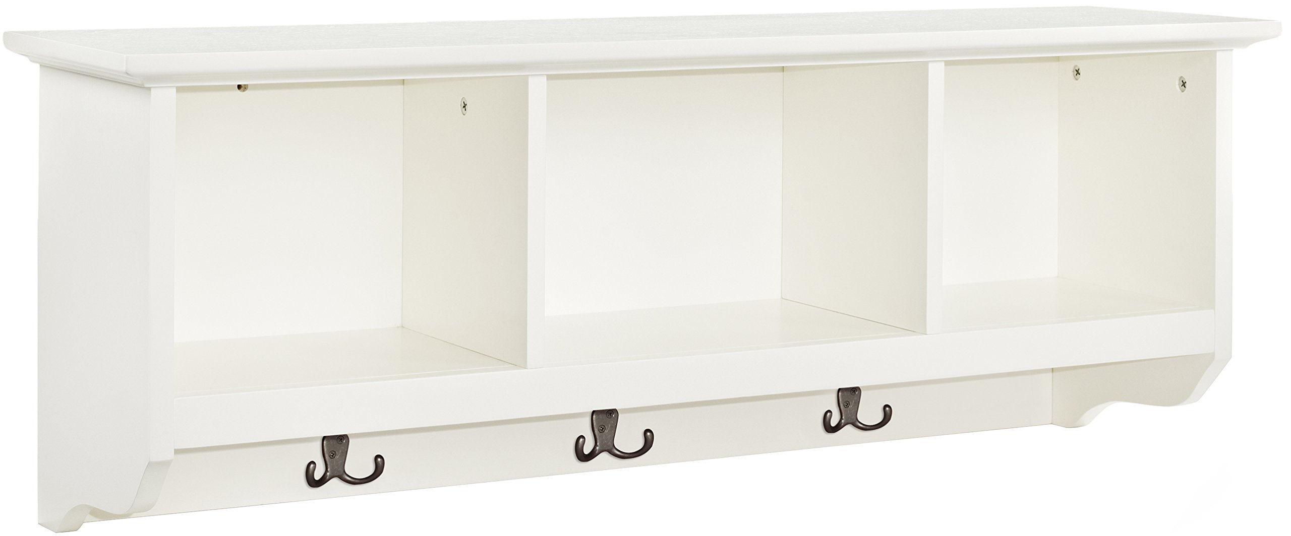 Crosley Furniture Brennan Entryway Storage Wall Shelf with Coat Rack Hooks - White | Hallway Organizer for Jackets, Hats & Bags | Perfect for Small Spaces & Apartment Entryways