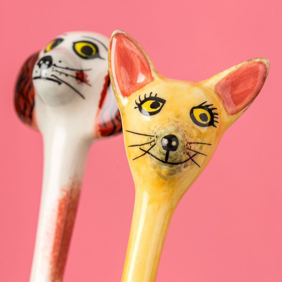 Handmade Ceramic Dog Spoons - Set of 4 Unique Handcrafted Pet Feeding Utensils - Perfect for Dog Lovers, Gift Ideas & Kitchen Use