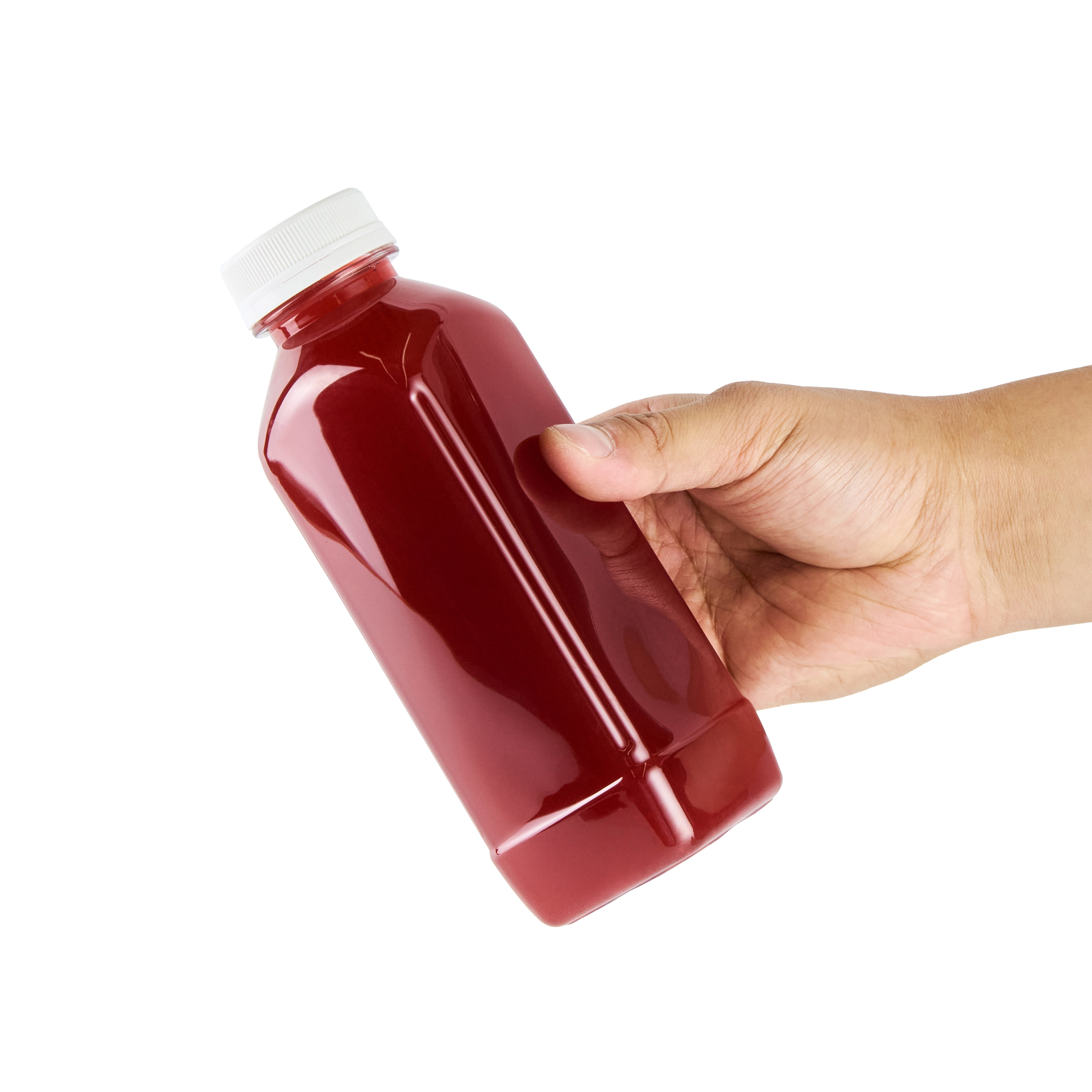 16 oz Square Clear Plastic Cold Pressed Juice Bottles with Safety Cap - 2.25
