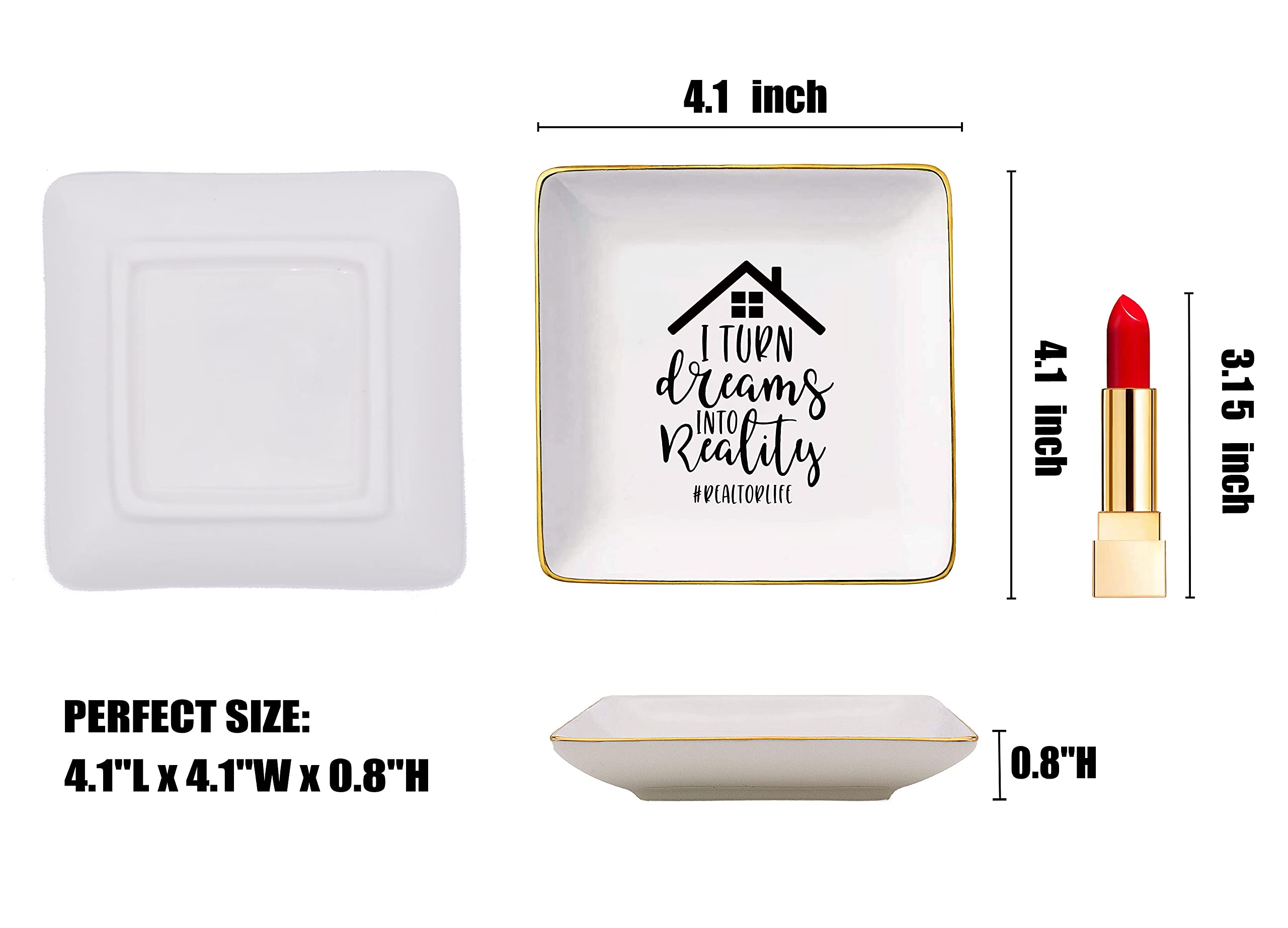 Topthink Realtor Gift - Ceramic Jewelry Holder & Ring Dish for Real Estate Agents - Perfect Closing Gift for Valentine's Day, Birthday, Christmas - 'Best Broker I Turn Dreams Into Reality' Trinket Tray - Ideal for Home Decor, Office Desk Organizer & Gift Giving