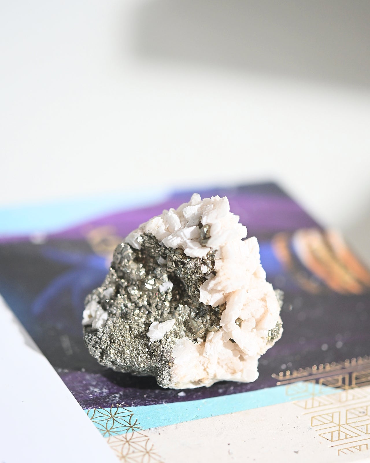 Natural Pyrite and Calcite Crystal Cluster Specimen - Healing Stones for Meditation, Home Decor & Mineral Collection (3-4 inch) | Perfect for Spiritual Healing, Office Desk Display & Geology Enthusiasts