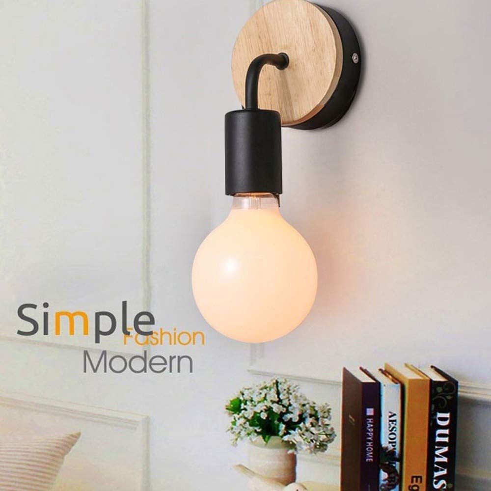 Nordic Style Wooden Wall Sconce with Plug - Minimalist E27 Wall Mounted Light Fixture for Bedroom, Closet & Hallway | Night Reading Lamp & Cozy Ambient Lighting