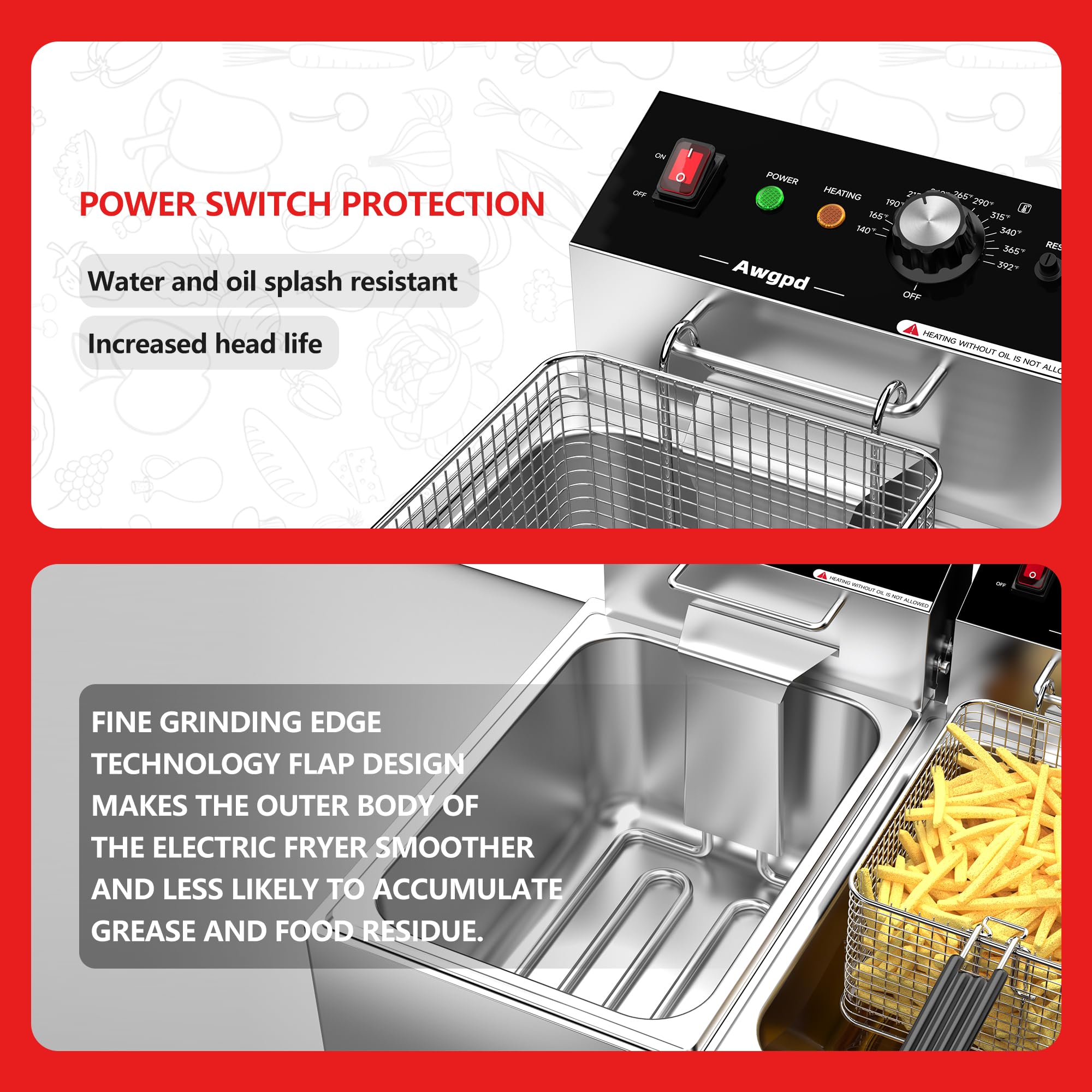 Commercial Stainless Steel Double Deep Fryer - 10L x 2 (21.3QT) Capacity with 2 Baskets - 3400W Electric Countertop Fryer for Restaurants, Food Trucks & Home Kitchens - Perfect for Frying Chicken, French Fries & Seafood (110V)