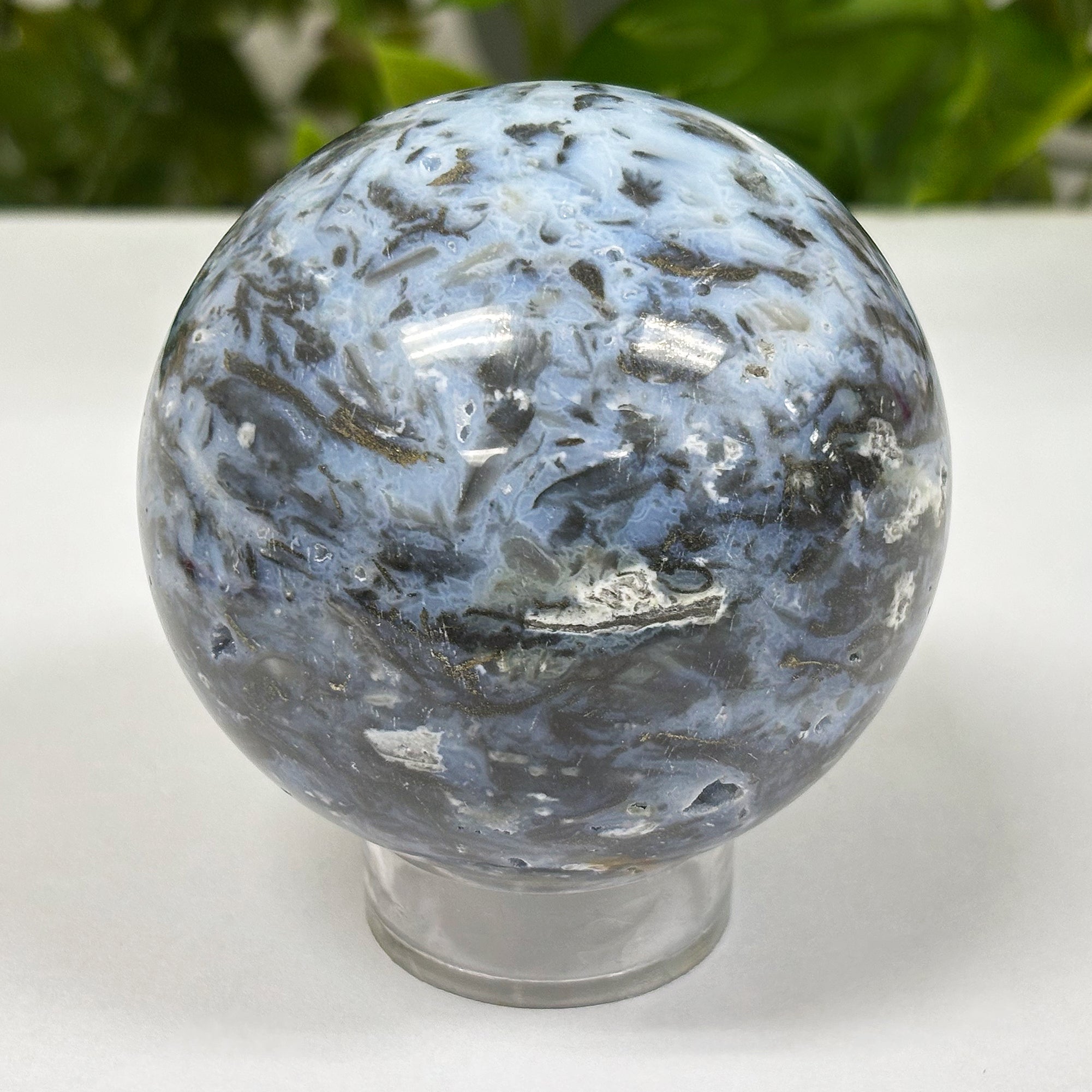 Polished Plume Agate Crystal Sphere - Natural Healing Gemstone Ball for Meditation, Clarity & Grounding - Spiritual Agate Orb for Positive Energy - Perfect for Home Decor, Office Display & Meditation Space