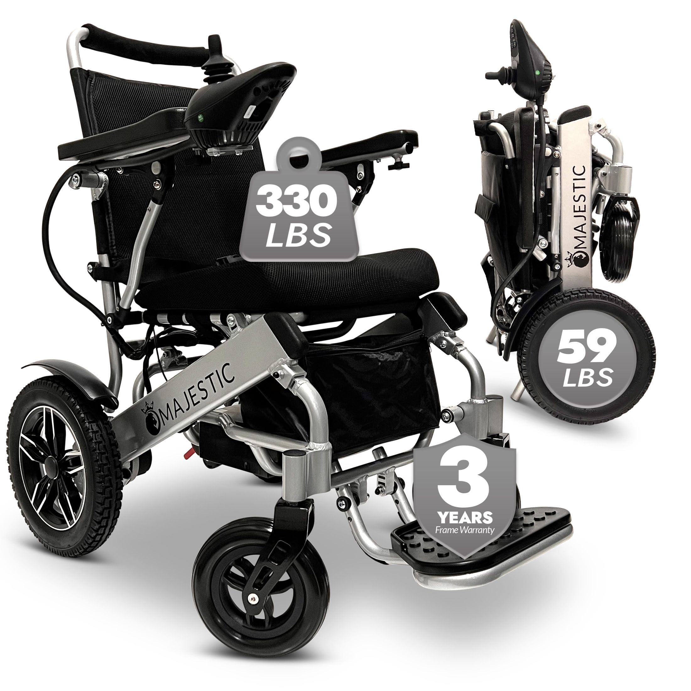 Majestic Lightweight Foldable Electric Wheelchair for Adults & Seniors - Portable Motorized Wheelchair with Comfortable Seat - Perfect for Indoor/Outdoor Use, Travel & Daily Mobility Assistance