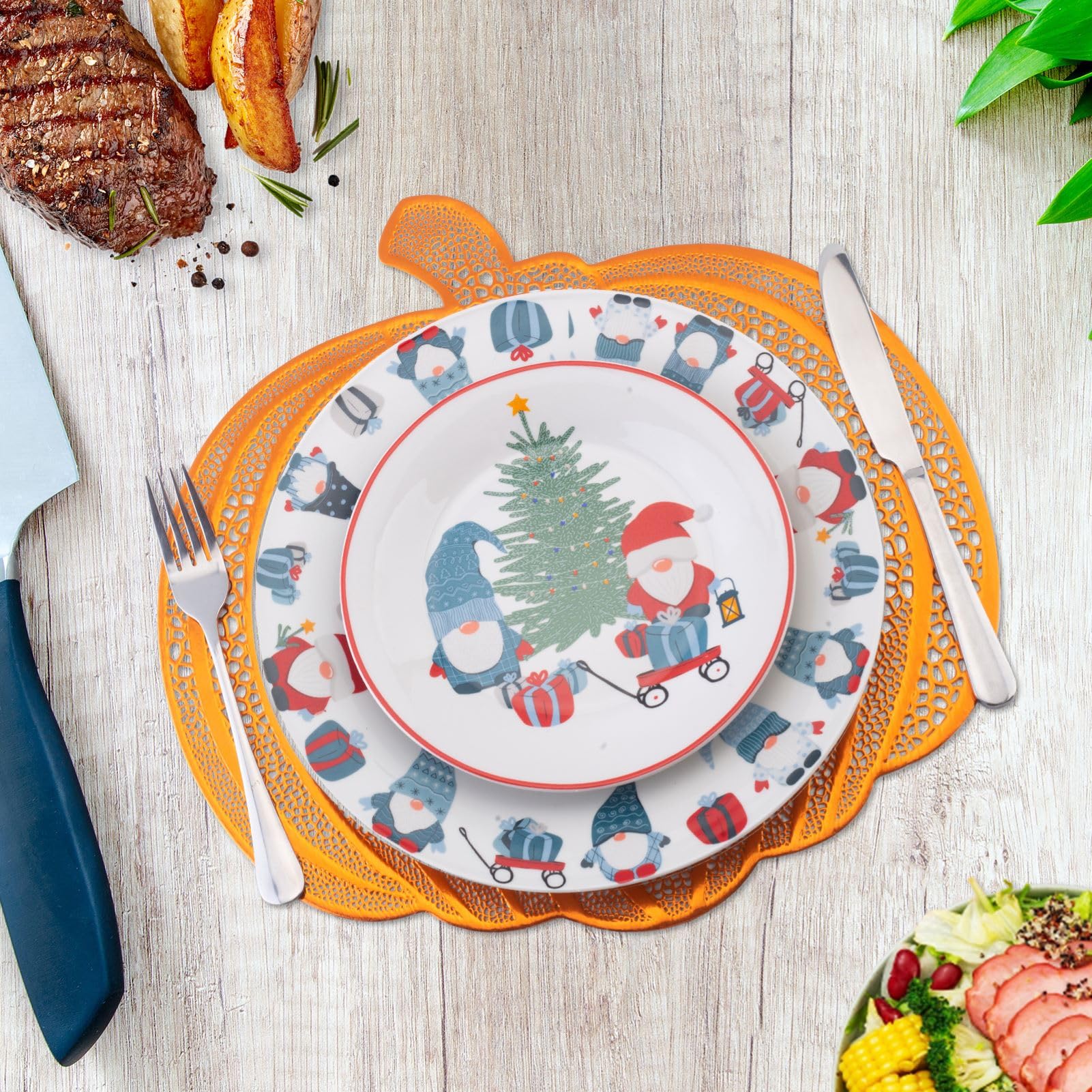 Premium Pumpkin Placemats Set of 6 - Fall Harvest Table Mats with Heat-Resistant Design for Thanksgiving, Halloween, Party & Wedding Decor - Perfect for Seasonal Dining, Holiday Gatherings & Festive Home Decor