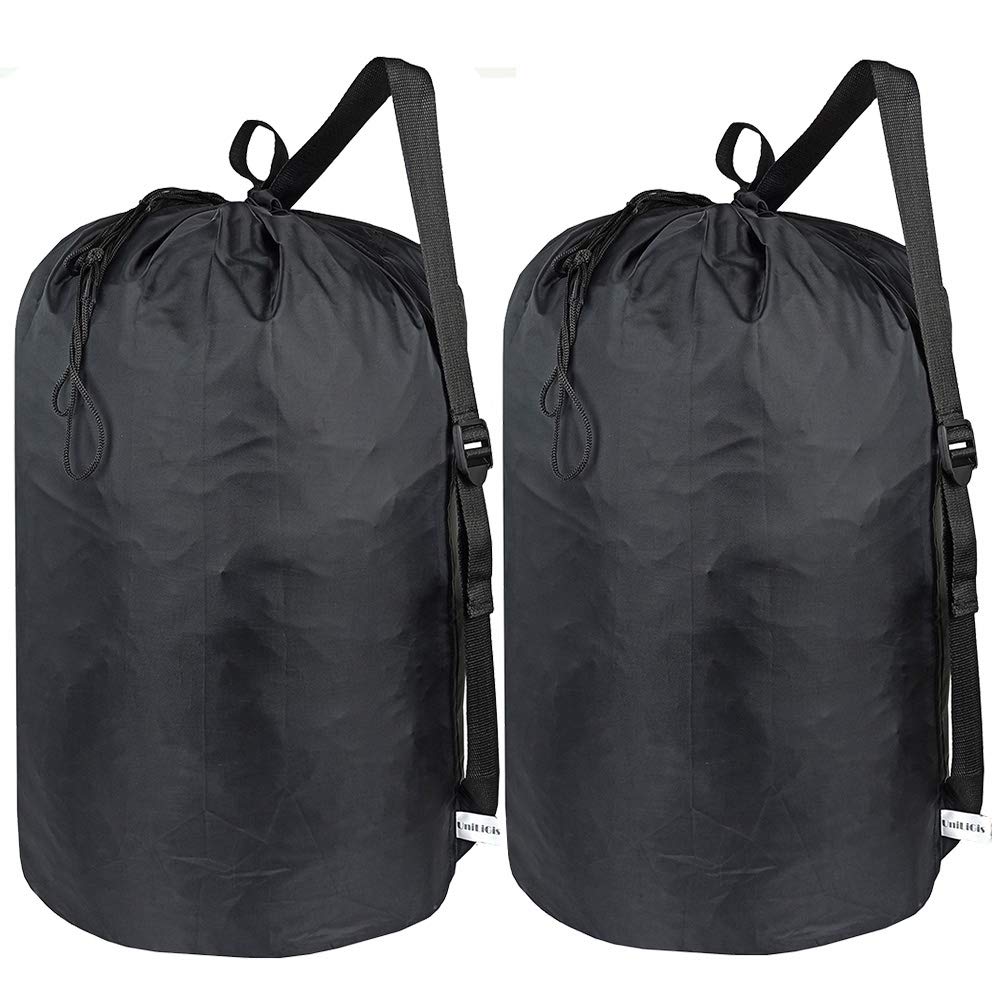 UniLiGis 2 Pack Washable Laundry Bag with Strap, Durable Laundry Backpack with Drawstring - Multi-Purpose Laundry Basket & Clothes Hamper - Holds 3 Loads for Travel, Dorm, College, Gym & Camping - Black (Perfect for Students, Travelers & Outdoor Enthusiasts)