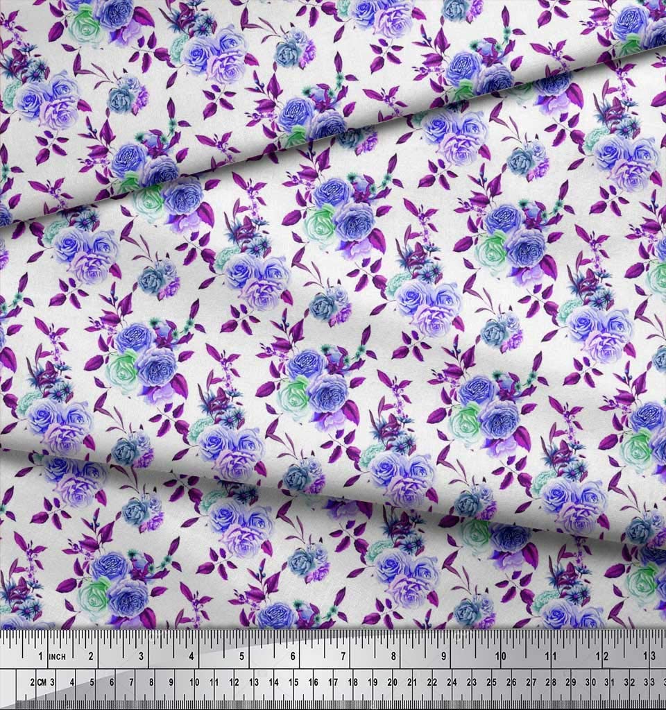 Soimoi 100% Cotton Canvas Fabric by The Yard - 42 Inch Wide - Purple Printed Floral Pattern with Roses, Leaves & Denmark Rose Flowers - Perfect for DIY Crafts, Home Decor, Sewing Projects, Upholstery & Quilting