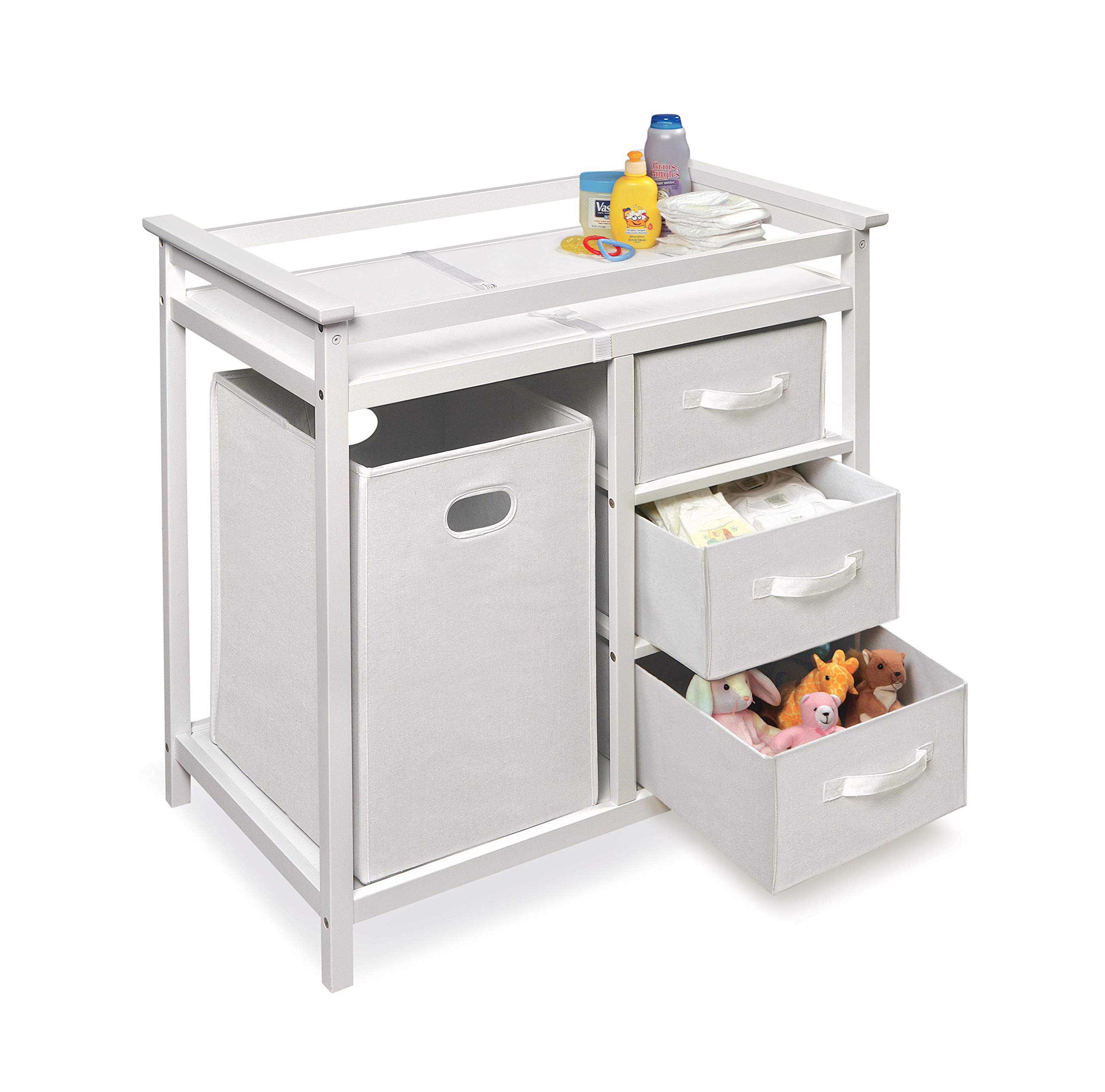 Modern Baby Changing Table with Laundry Hamper & 3 Storage Drawers - White Nursery Organizer for Diaper Changing Station | Perfect for Newborn Care & Nursery Organization