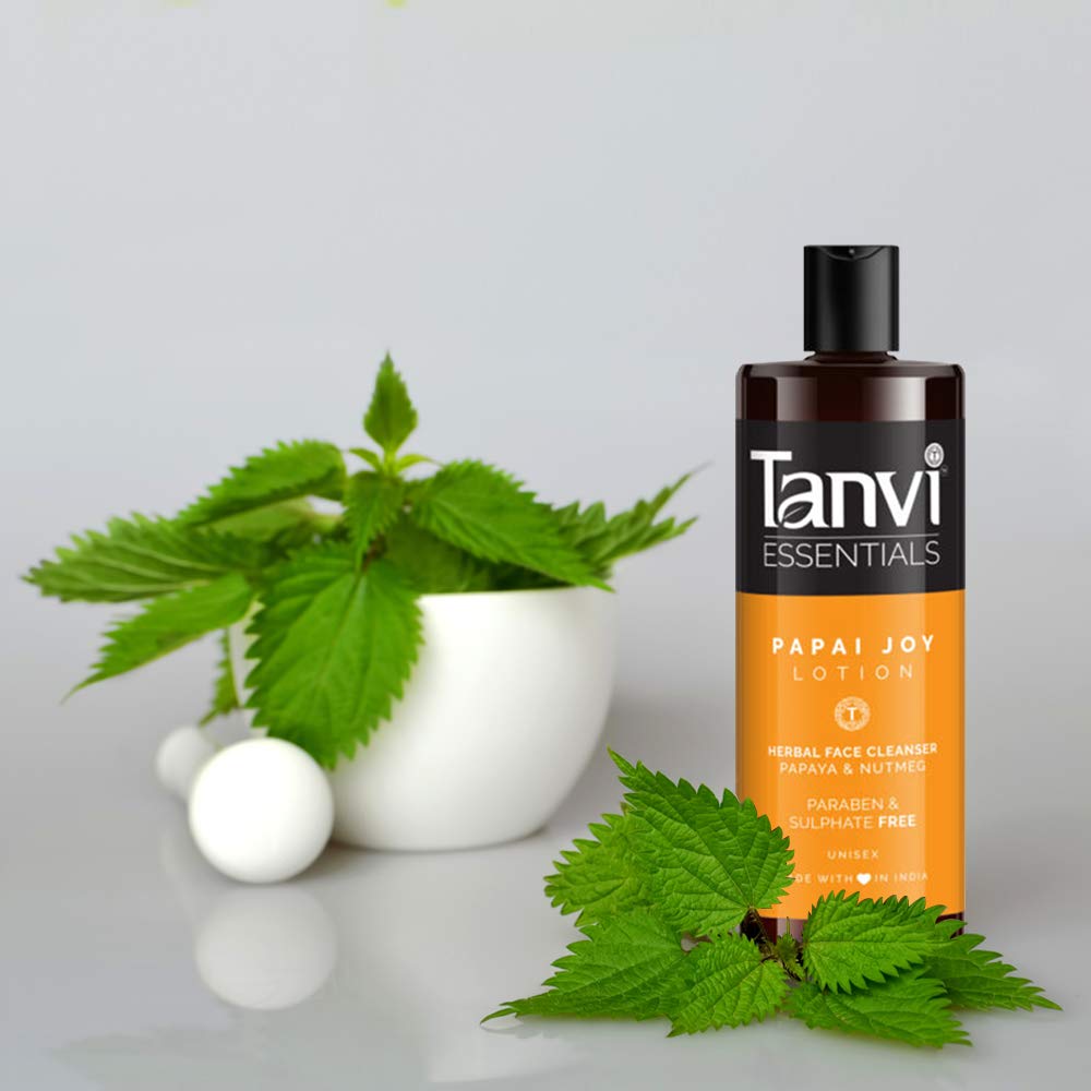 Tanvi Essentials Papaya Joy Lotion - 100% Natural Herbal Face Cleanser for Men & Women, Sulphate & Paraben Free, GMP Certified, Made in India - Perfect for Daily Skincare Routine & Acne-Prone Skin