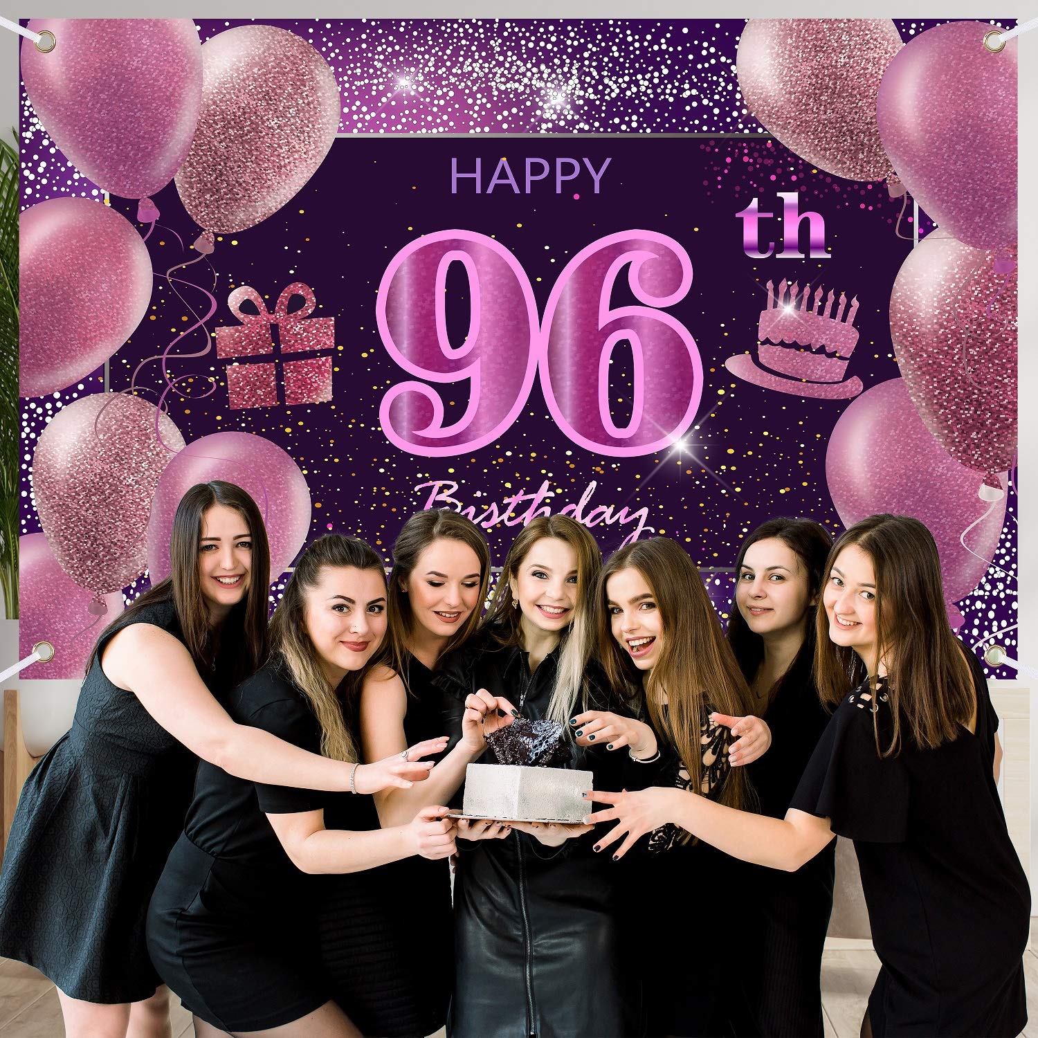 IMISI 96th Birthday Decorations for Girls - Pink Happy Birthday Banner & Party Backdrop for Women | Perfect for Milestone Celebrations, Photo Booths & Themed Parties