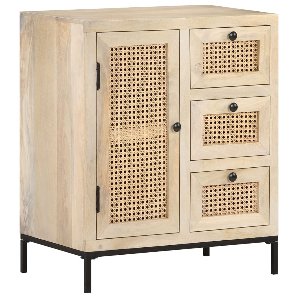 Solid Mango Wood Kitchen Storage Cabinet with Natural Cane - 23.6