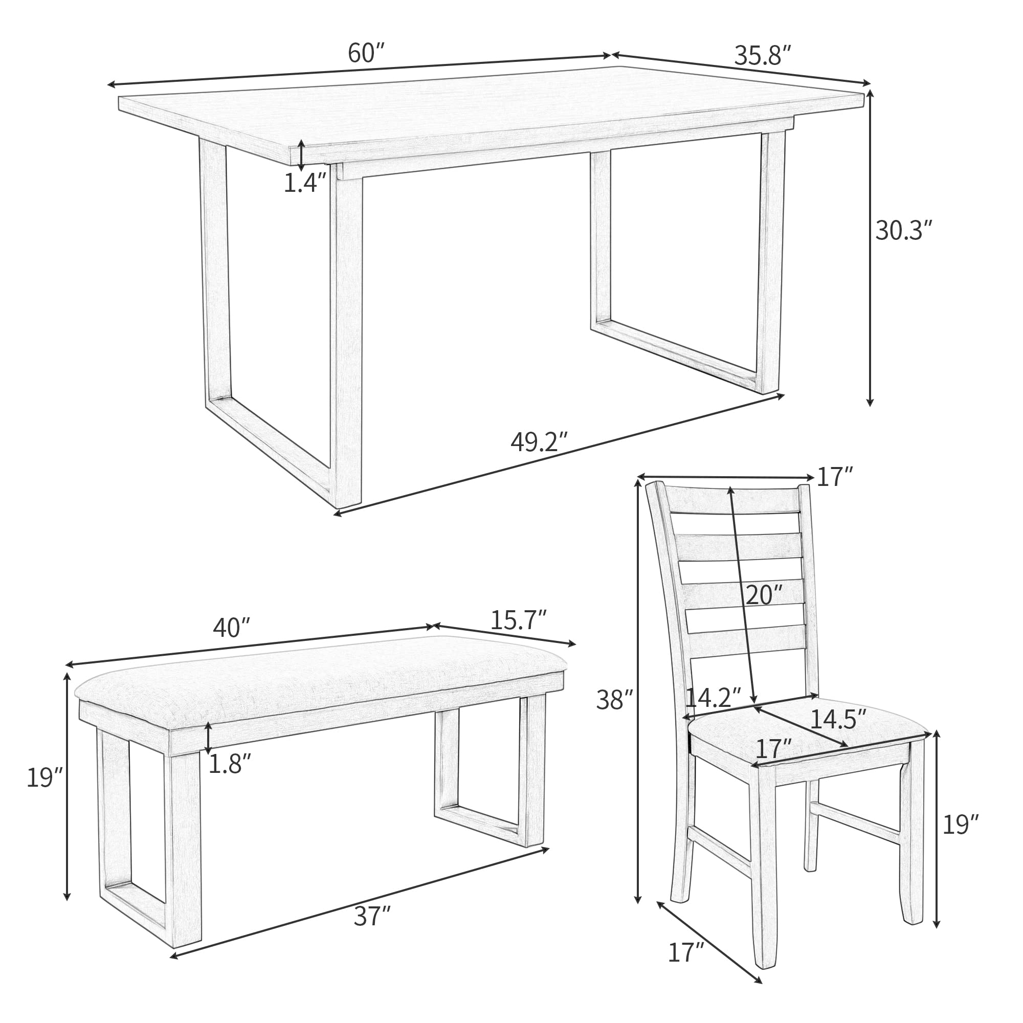 **6-Person Kitchen Dining Set with Table, 4 Chairs & Bench - High-Density Cushion Seating - Perfect for Family Meals, Entertaining & Small Spaces**