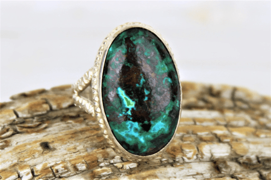 Chrysocolla Gemstone Ring for Women - Size 8.5 - Handmade Silver Jewelry - Perfect for Everyday Wear & Special Occasions