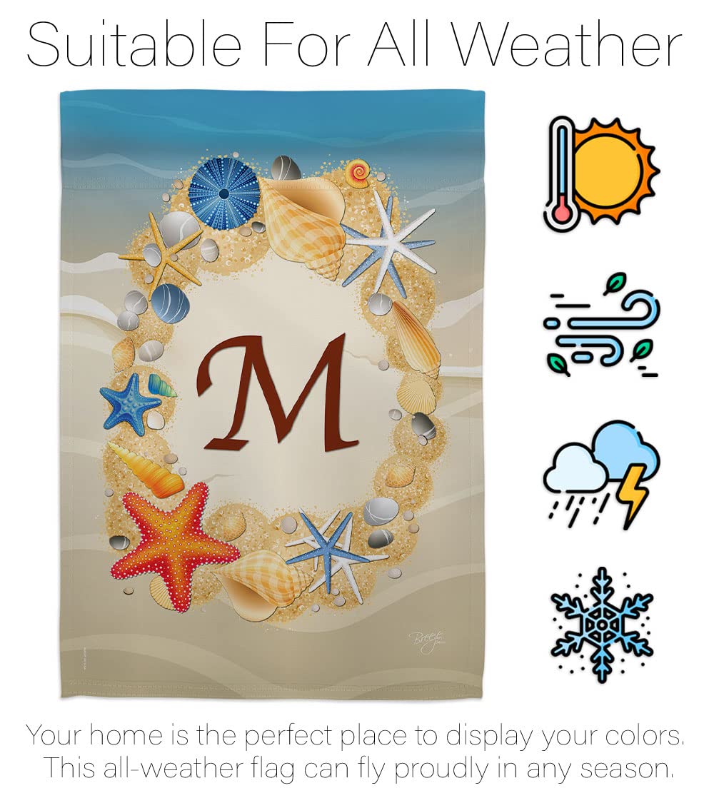 Coastal Beach Decor Flags Set w/Flagpole - Summer M Initial for Garden & Home
