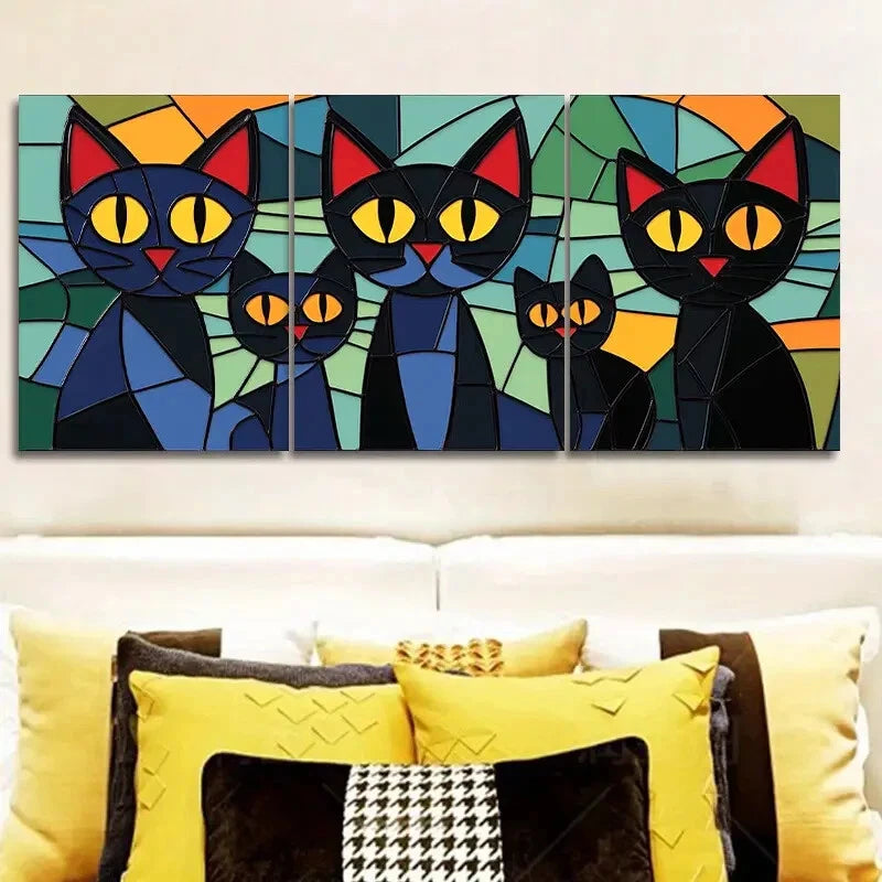 3-Piece Black Cats Family Wall Art Set - Framed Canvas 40x60cm (16x24in) - High Quality Print - Ready to Hang - Australian Made - Perfect for Living Room, Bedroom & Office Decor