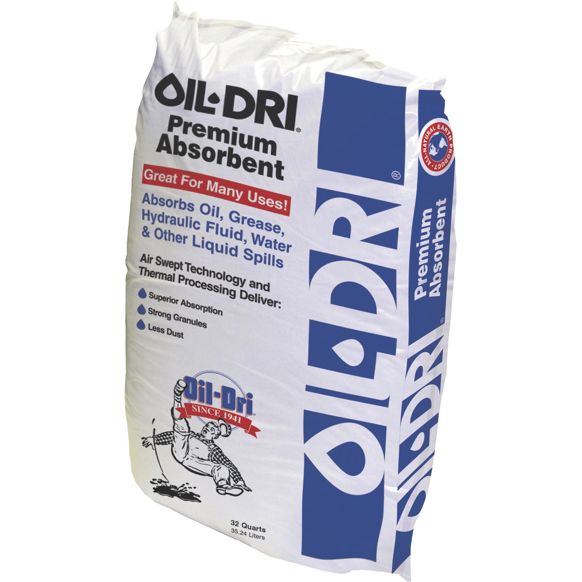 Oil Dri Oil Absorbent - 32 Quart (1 Pack) - Fast Spill Cleanup for Garage, Workshop & Driveway - Non-Toxic & Eco-Friendly