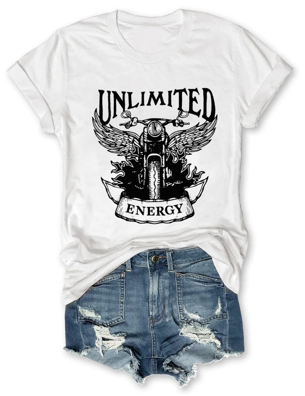 Vintage Motorcycle Graphic T-Shirt for Women - Cute Short Sleeve Casual Top with Funny Design - Perfect for Summer Camping, Vacation & Outdoor Adventures