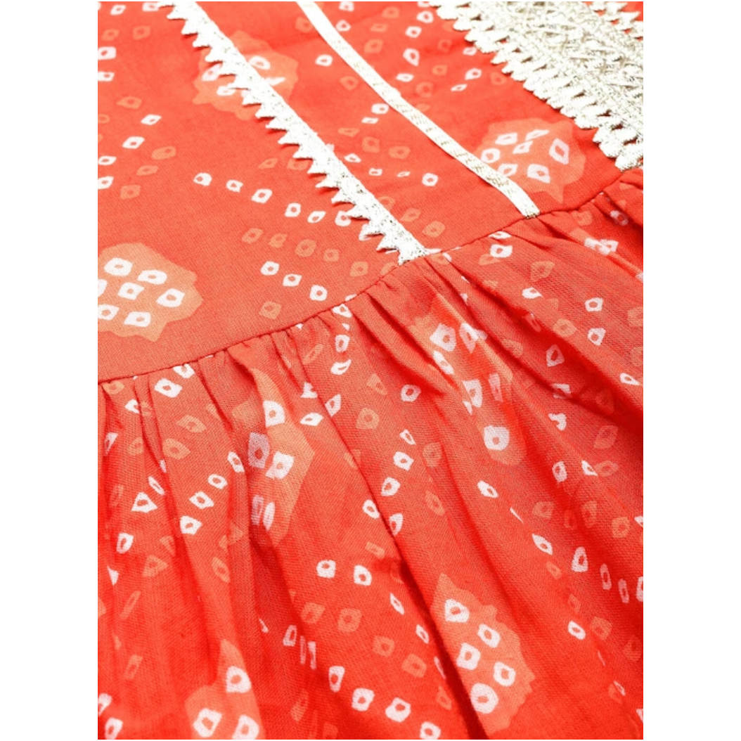Women's Festive Orange Bandhini Printed Cotton Kurta Set - Perfect for Diwali, Weddings & Ethnic Parties | Comfortable Traditional Indian Outfit