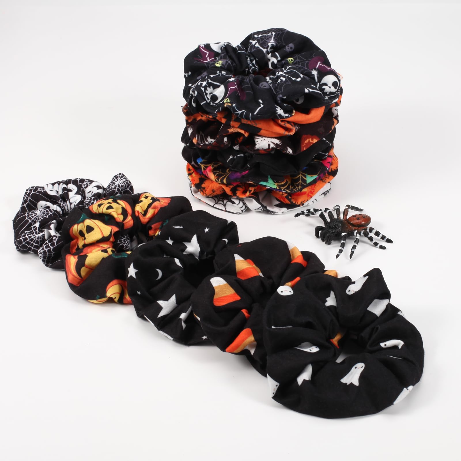 Spooky Halloween Hair Scrunchies Set - 12 PCS Pumpkin, Skull, Ghost, Bat, Star & Moon Hair Ties for Women & Girls | Cute Fall Hair Accessories for Costume Parties, Trick or Treat, Halloween Gifts & Daily Use