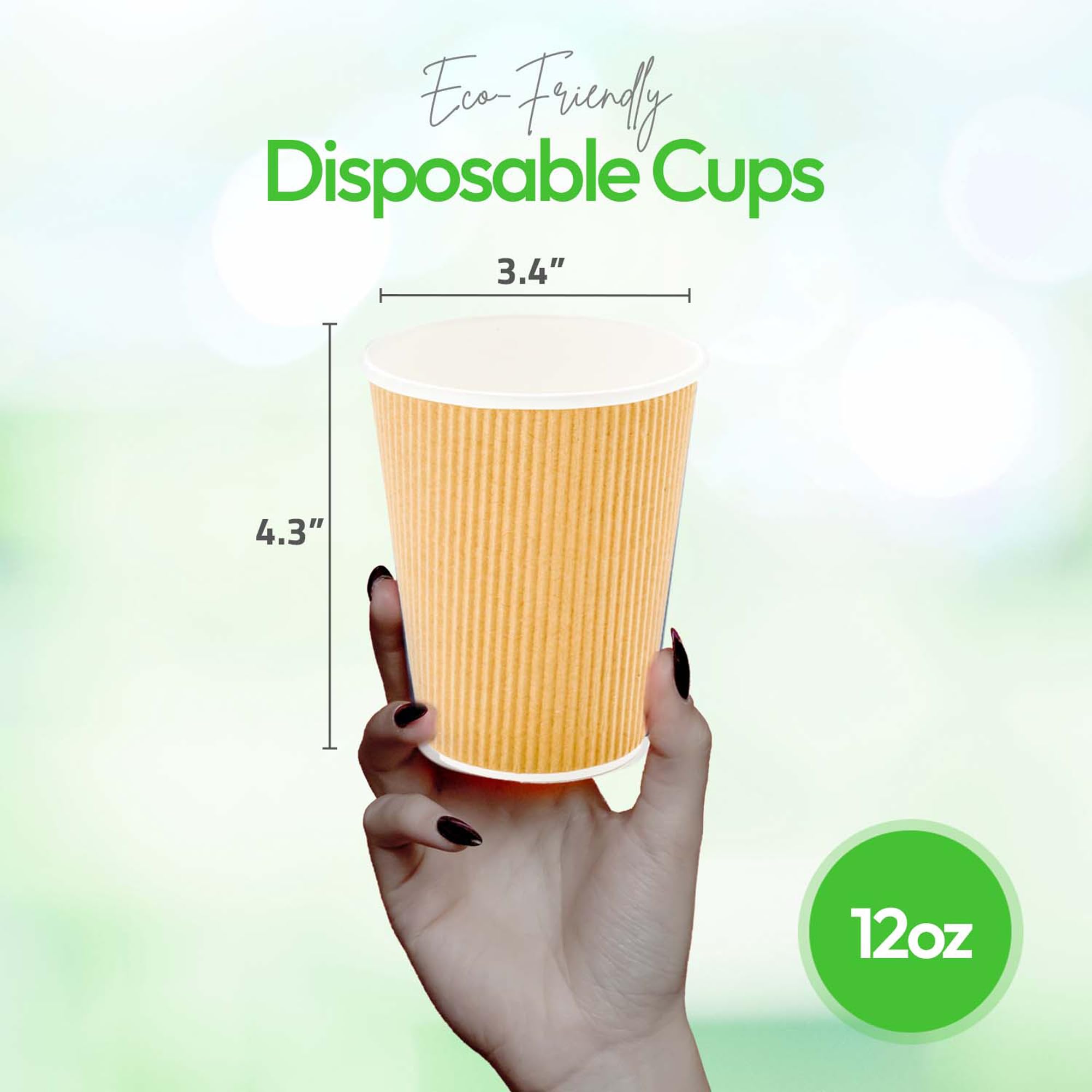 500-Count Disposable 12-OZ Kraft Paper Coffee Cups with Ripple Wall Design - No Sleeve Needed - Insulated Hot Beverage Cups for Coffee, Tea & Hot Chocolate - Eco-Friendly Recyclable Takeout Cups for Cafes, Offices & Events - Bulk Wholesale Packaging