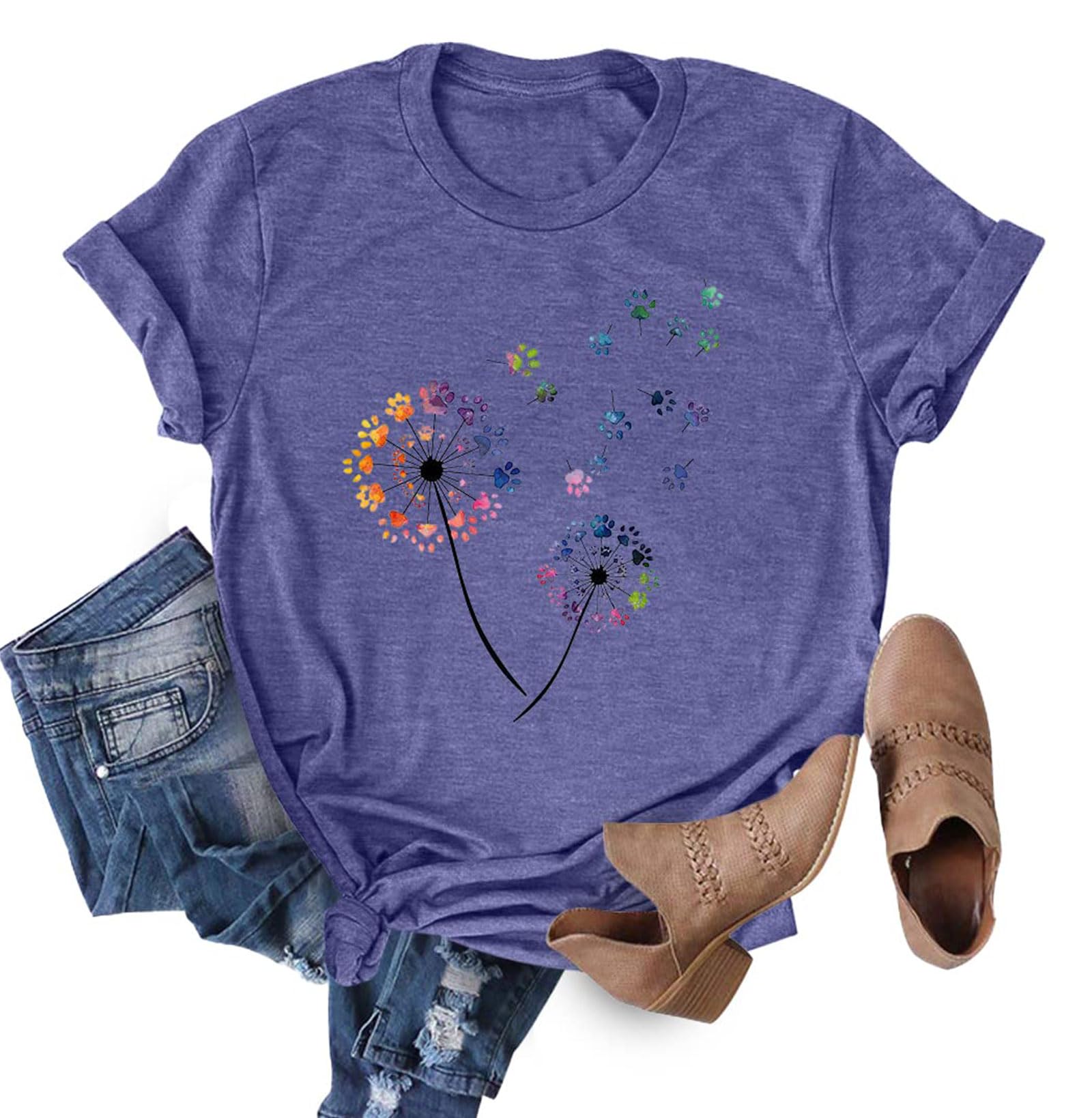Anbech Women's Dandelion Graphic T-Shirt | Cute Sunflower Print Casual Tee Top for Teen Girls | Perfect for Summer Outfits, Streetwear & Casual Daily Wear