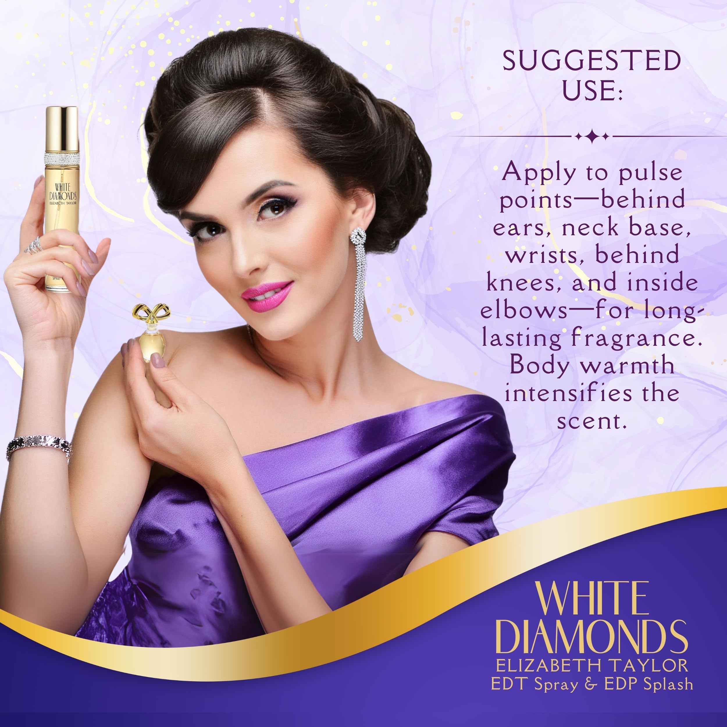 Elizabeth Taylor White Diamonds Perfume Gift Set for Women - 4 Piece 1.7 Fl Oz Eau de Parfum | Luxury Fragrance for Evening Wear, Date Night & Special Occasions
