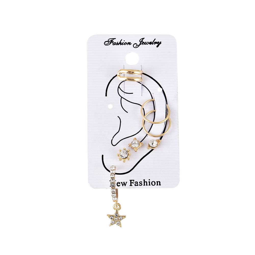 Missgrace 7-Piece Vintage Rhinestone Hoop Earrings Set - Gold Bohemian Star Stud Earrings for Women, Perfect for Parties, Date Nights & Boho Fashion Outfits