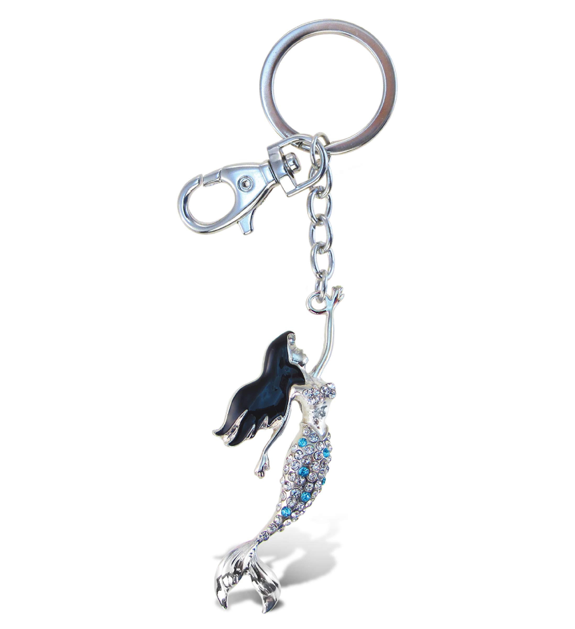 Aqua79 Mermaid Keychain - Silver 3D Sparkling Charm Rhinestone Keyring, Fashionable Alloy Jewelry Accessory with Clasp, Perfect for Gifts, Purse Decor & Backpack Accessories