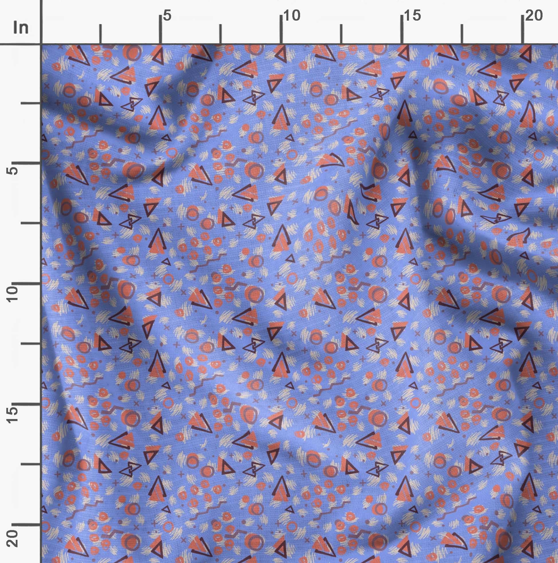 Soimoi Moss Georgette Blue Fabric by The Yard - 42 Inch Wide Geometric Printed Fabric with Circle & Triangle Design for DIY Crafts, Dresses, Curtains & Home Decor | Lightweight Textile for Sewing Projects & Fashion Design