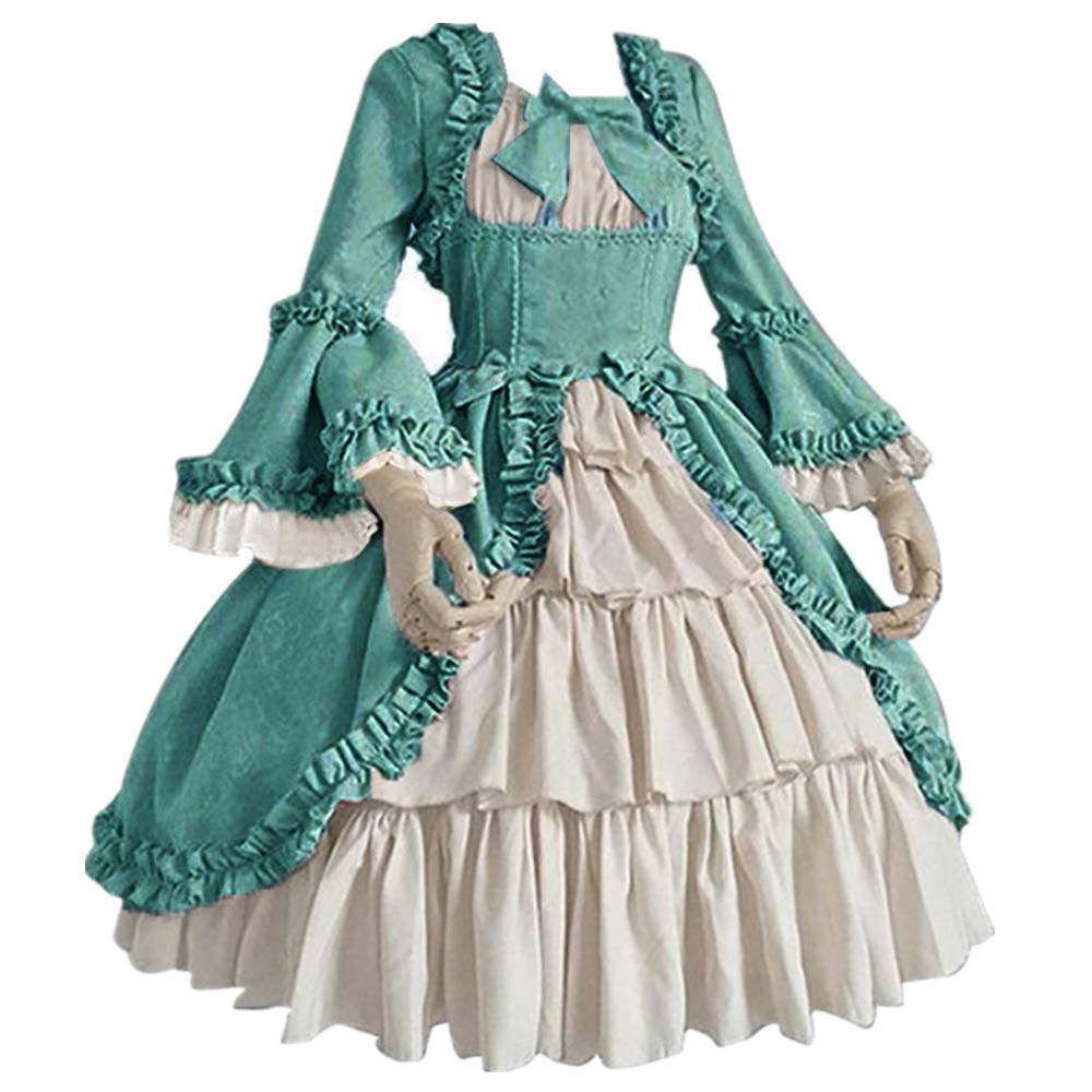 F_Gotal Women's Renaissance Medieval Costume Dress - Vintage Gothic Floor Length Gown for Cosplay, Masquerade Balls, Halloween & Historical Reenactments