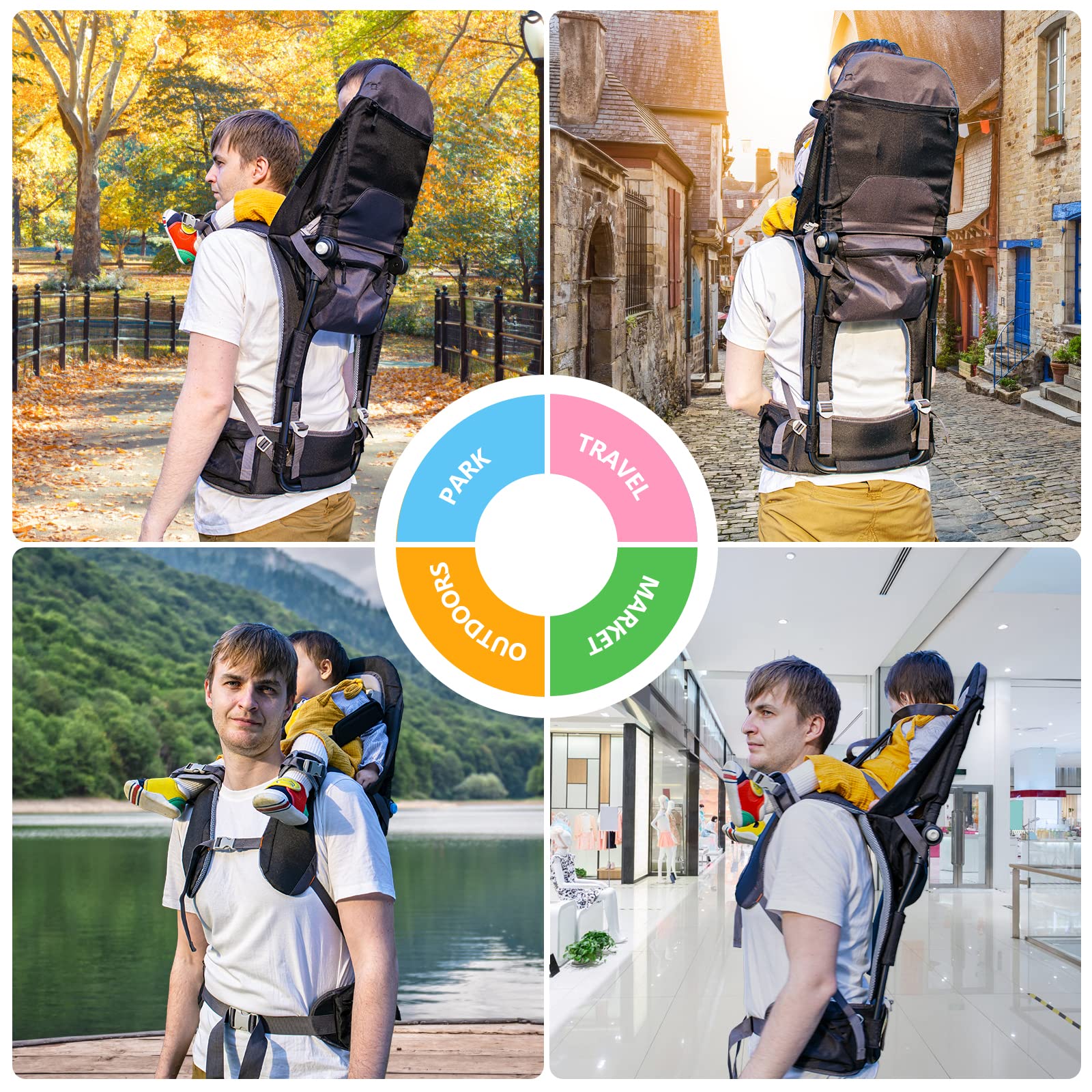 Ergonomic Baby Carrier Backpack for Hiking & Travel - Adjustable Shoulder Strap, Sun Shade & Rain Cover - Supports 6 Months to 3 Years (Up to 40 lbs) - Perfect for Outdoor Adventures, Family Walks and Hands-Free Parenting