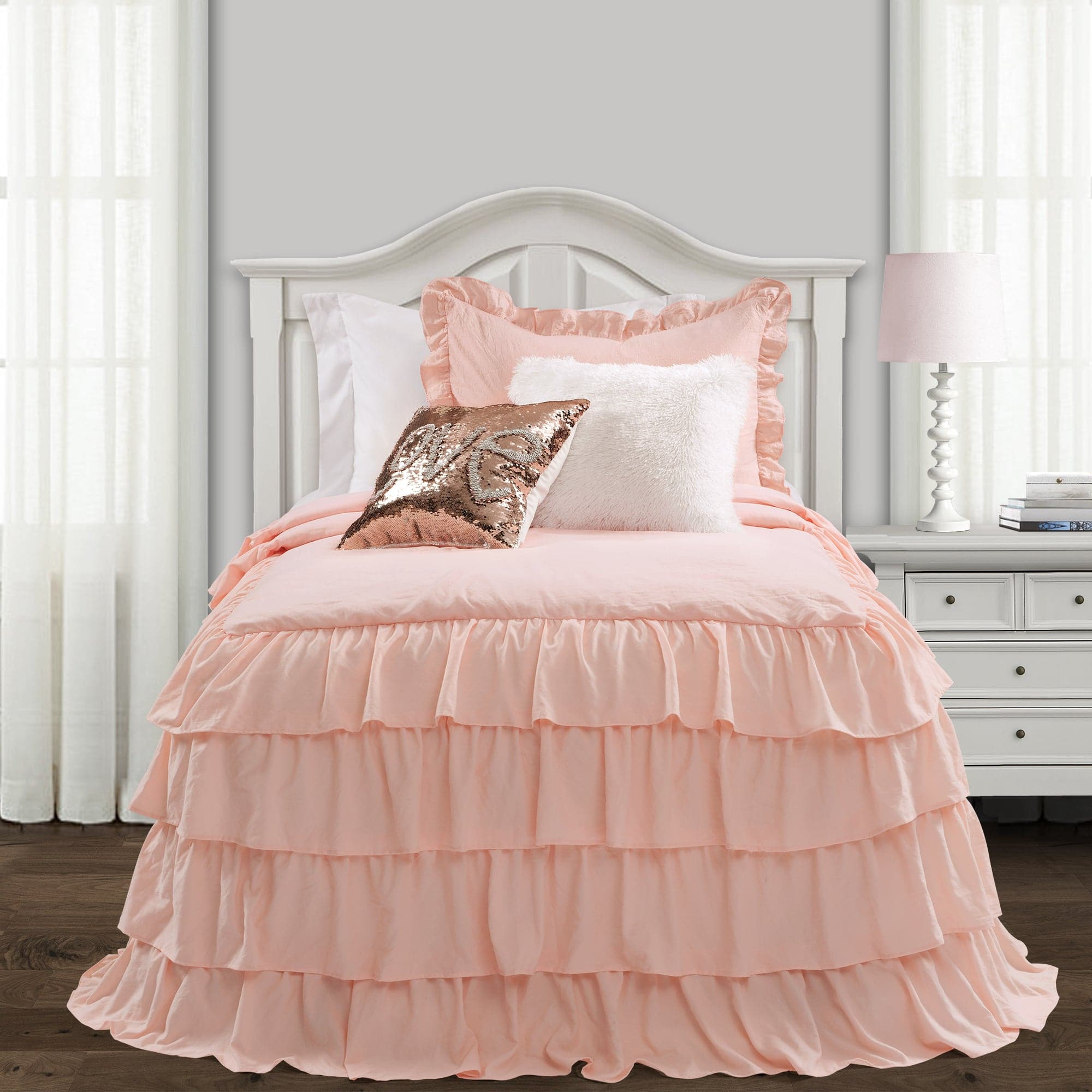 Allison Ruffle Skirt Bedspread Set - Elegant Floral Printed Queen Size Bedding with Ruffled Skirt | Perfect for Master Bedroom, Guest Room & Vacation Home Decor