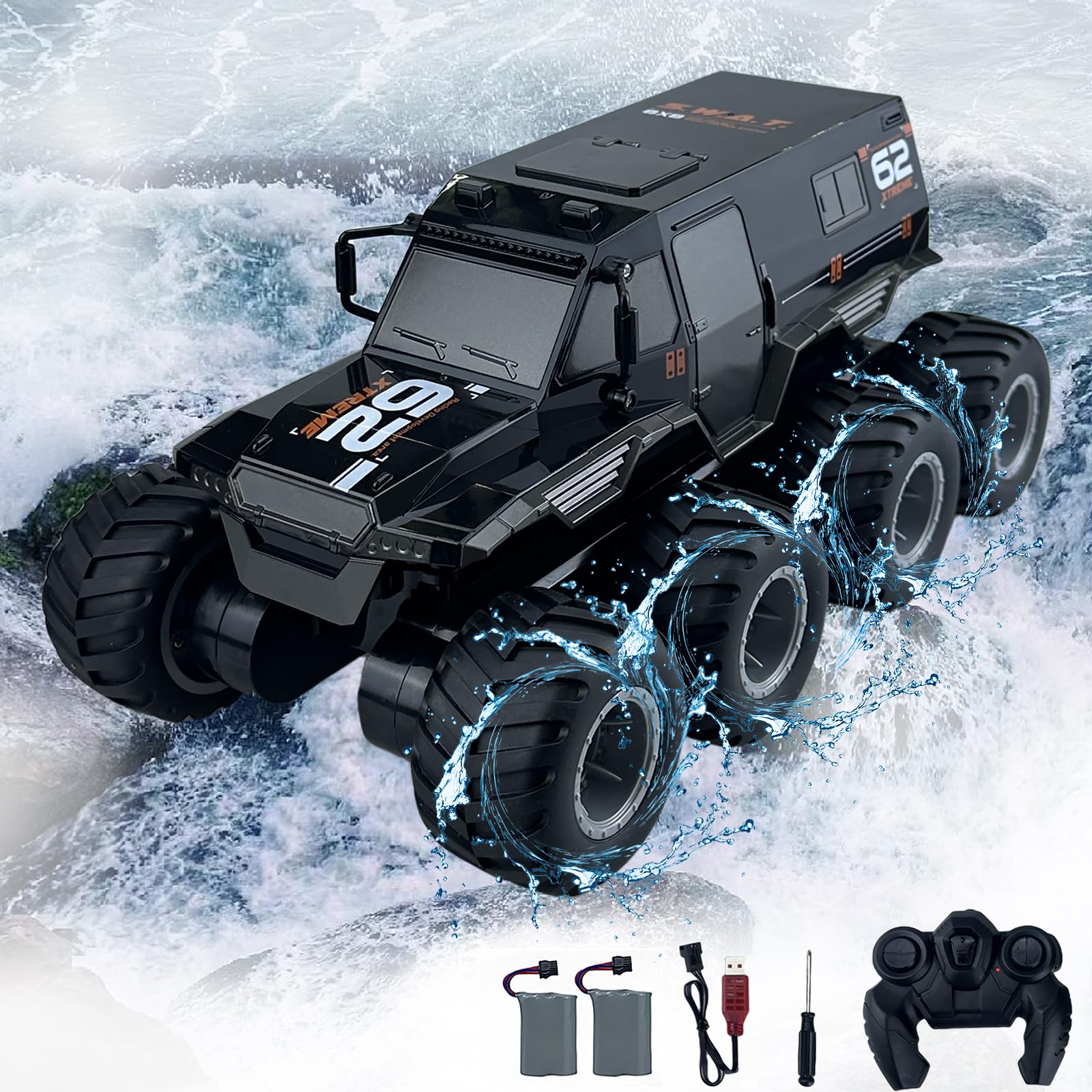 **SEKAIHT 2.4GHz Amphibious Remote Control Car & Boat - Waterproof 8WD RC Monster Truck with 2 Batteries, Stunt & Drift RC Toy for Kids Ages 8-12 - Perfect for Boys, Girls, Birthday Gifts & Pool Toys | Outdoor, Beach & Backyard Play**