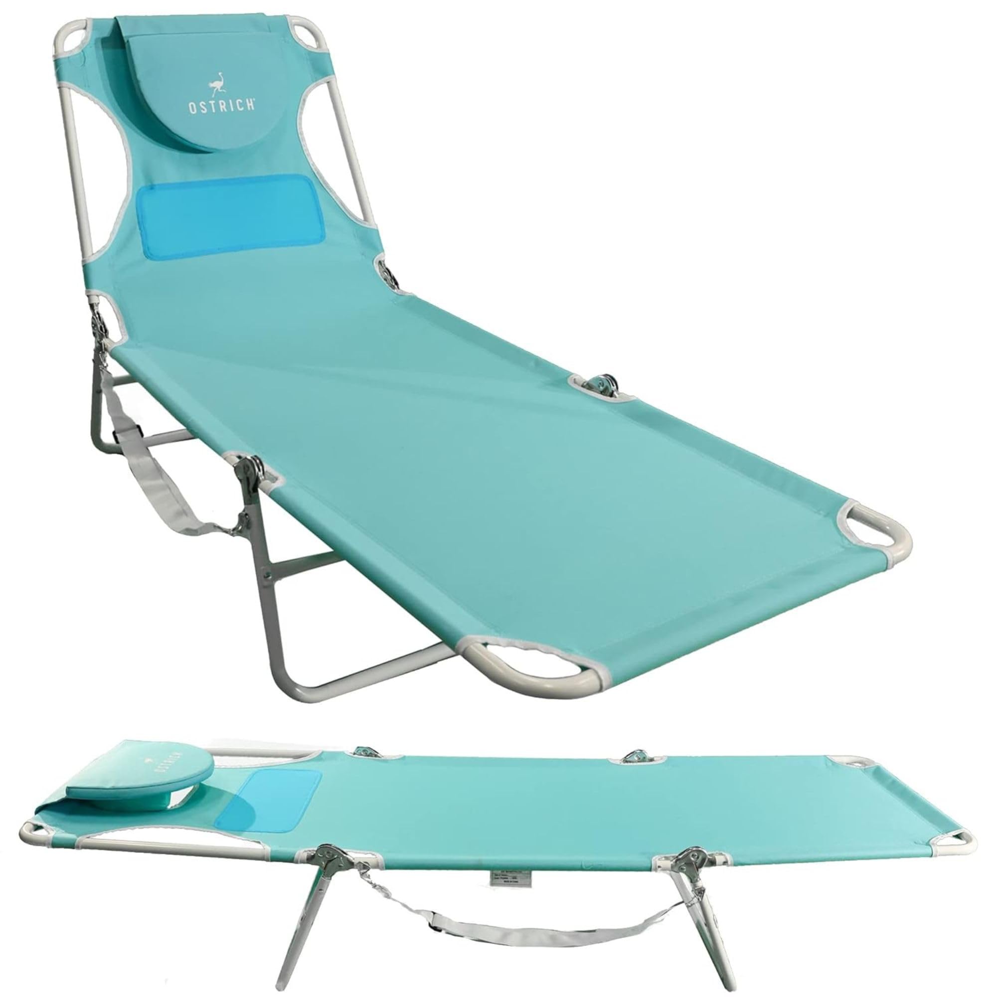 Ostrich Ladies Comfort Lounger - Foldable Beach Camping Pool Tanning Chair in Aqua | Perfect for Outdoor Relaxation, Sunbathing & Travel