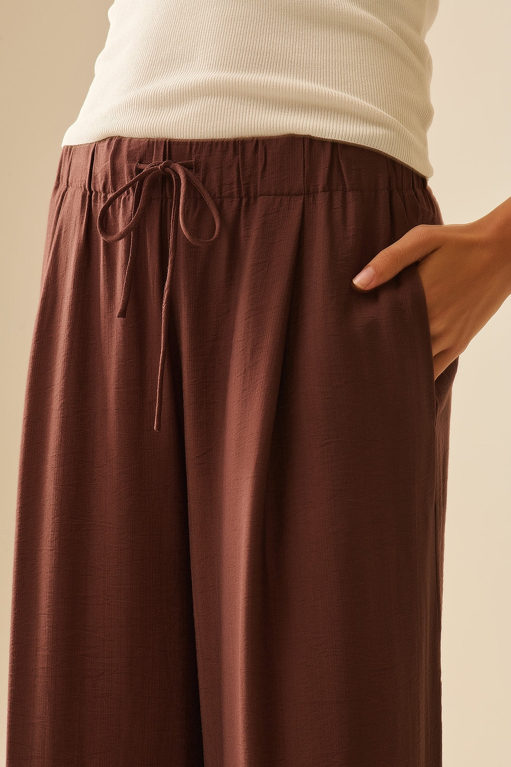 Lightweight Viscose Wide Leg Brown Pants for Women - Comfortable & Stylish for Casual Wear, Office, and Travel