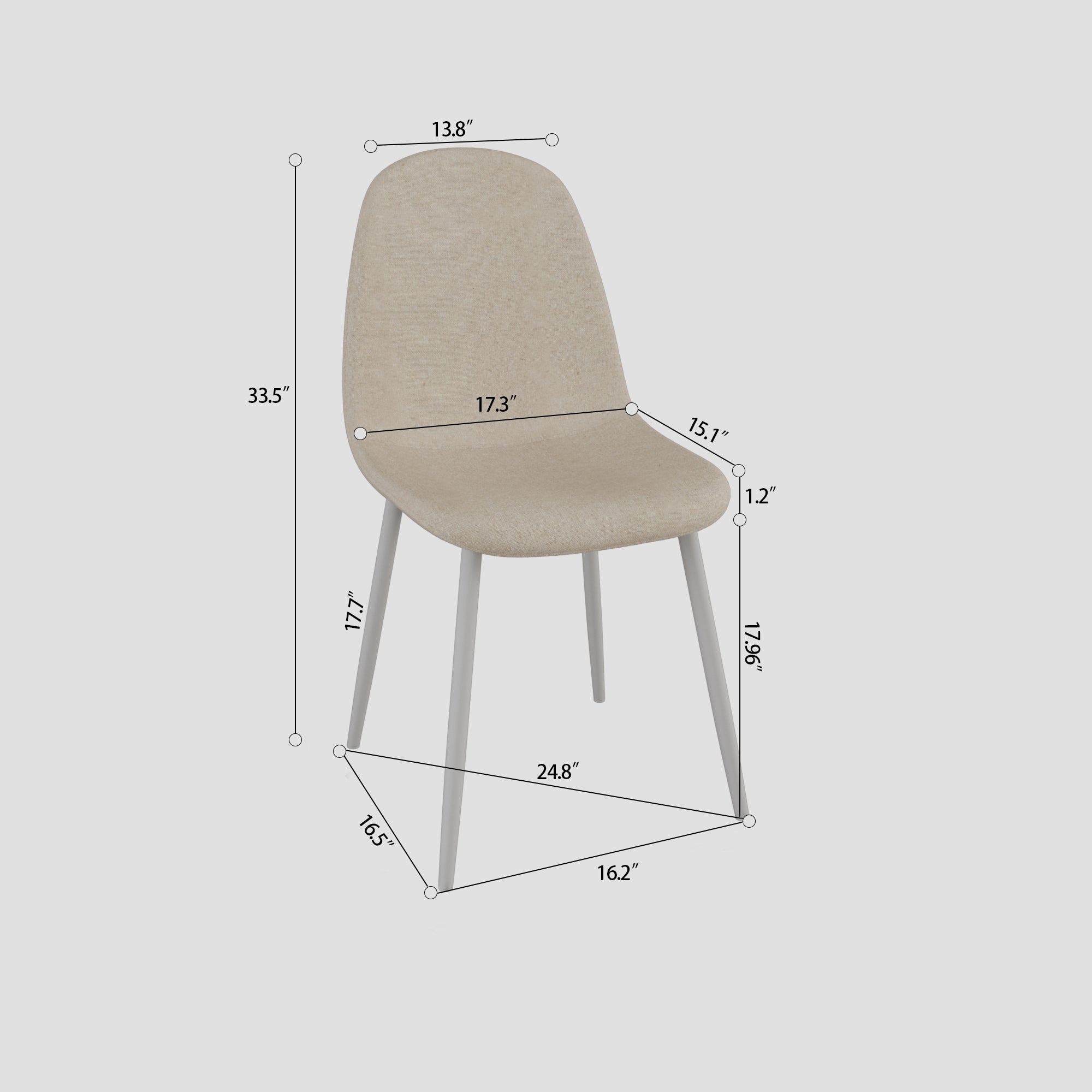 Modern Dining Chair Set of 4 - Linen Upholstered Spoon Back Accent Chairs with White Metal Legs for Kitchen & Dining Room - Beige | Perfect for Home Decor, Small Spaces & Entertaining Guests