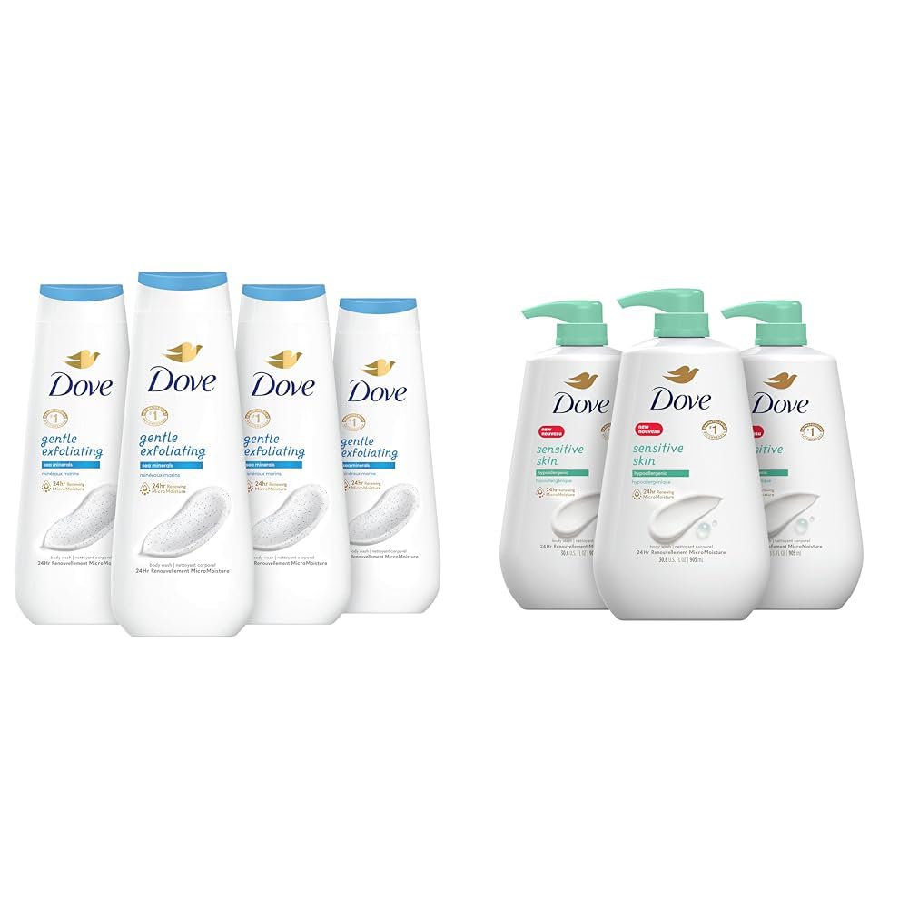 Dove Gentle Exfoliating Body Wash with Sea Minerals for Sensitive Skin - Hypoallergenic, Paraben-Free, 30.6 fl oz (Pack of 3) | Hydrating & Soothing Daily Shower Gel for Dry Skin Care Routine